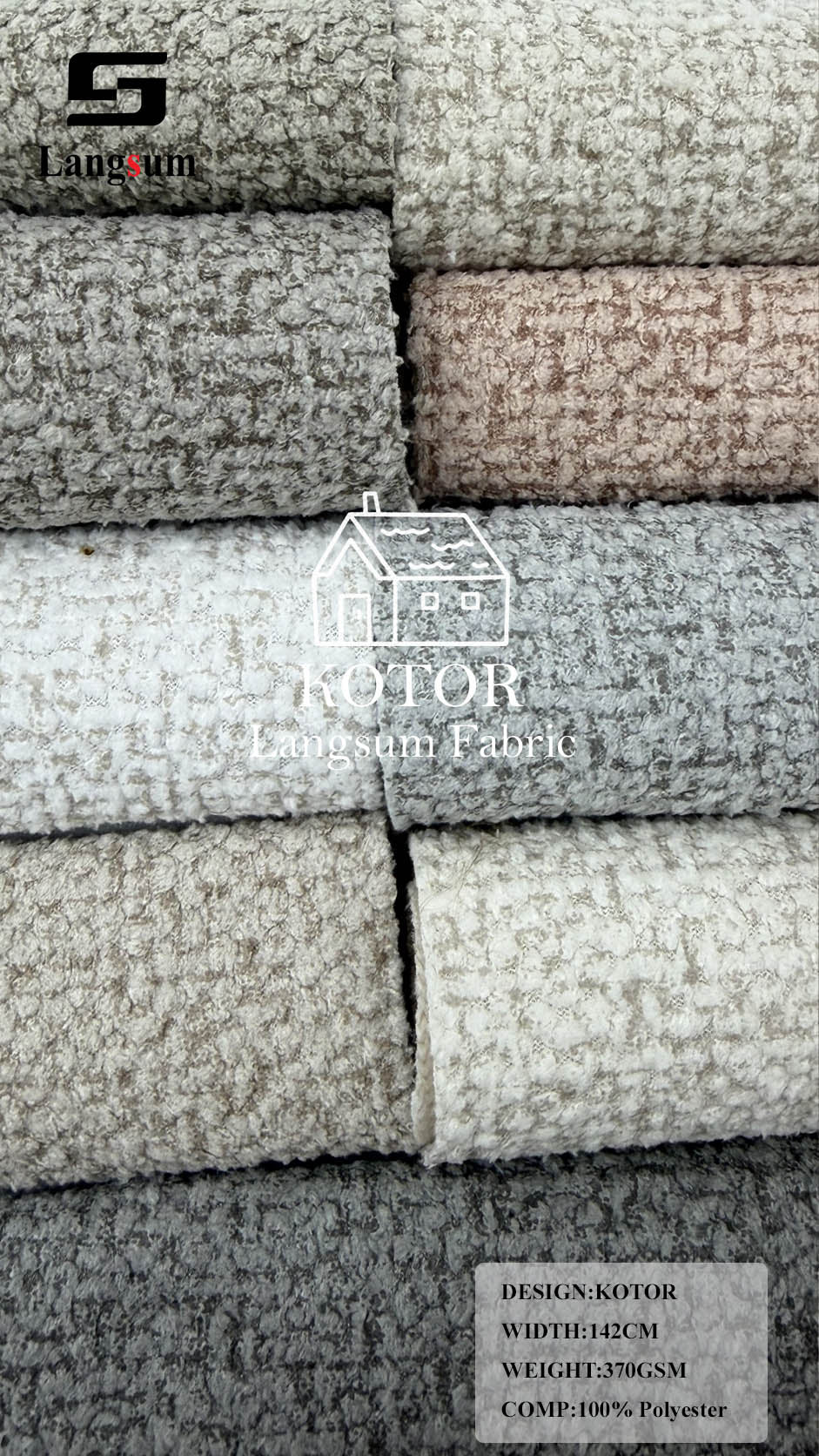 KOTOR Nubby-Textured Polyester Upholstery Fabric – 370gsm, 56" Wide Langsum Fabric