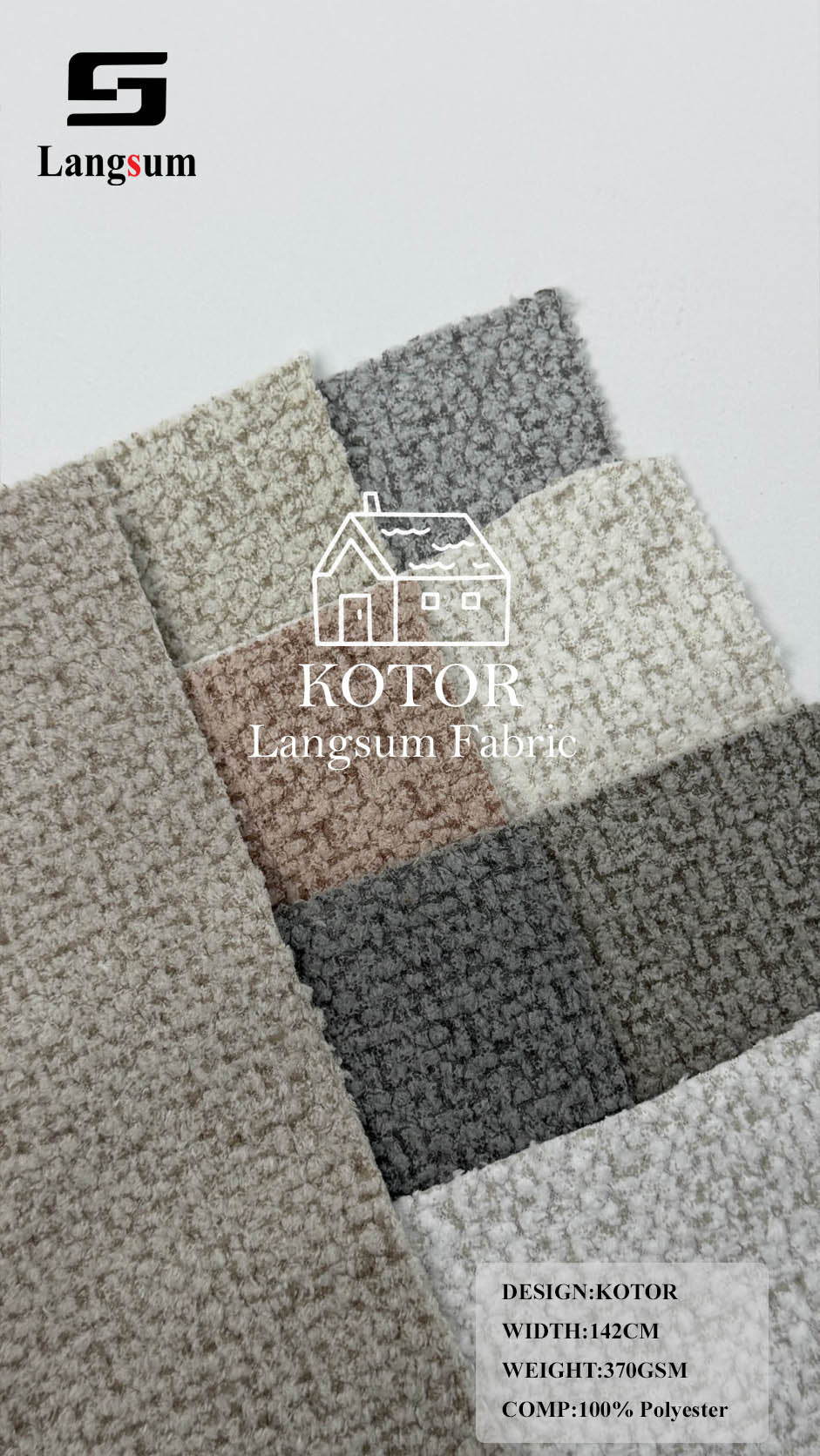 KOTOR Nubby-Textured Polyester Upholstery Fabric – 370gsm, 56" Wide Langsum Fabric