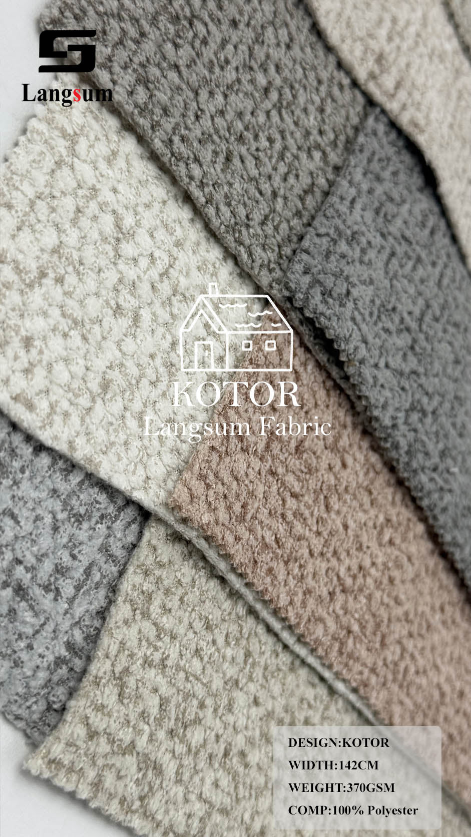 KOTOR Nubby-Textured Polyester Upholstery Fabric – 370gsm, 56" Wide Langsum Fabric