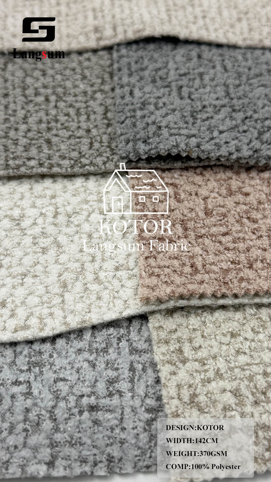 KOTOR Nubby-Textured Polyester Upholstery Fabric – 370gsm, 56" Wide Langsum Fabric