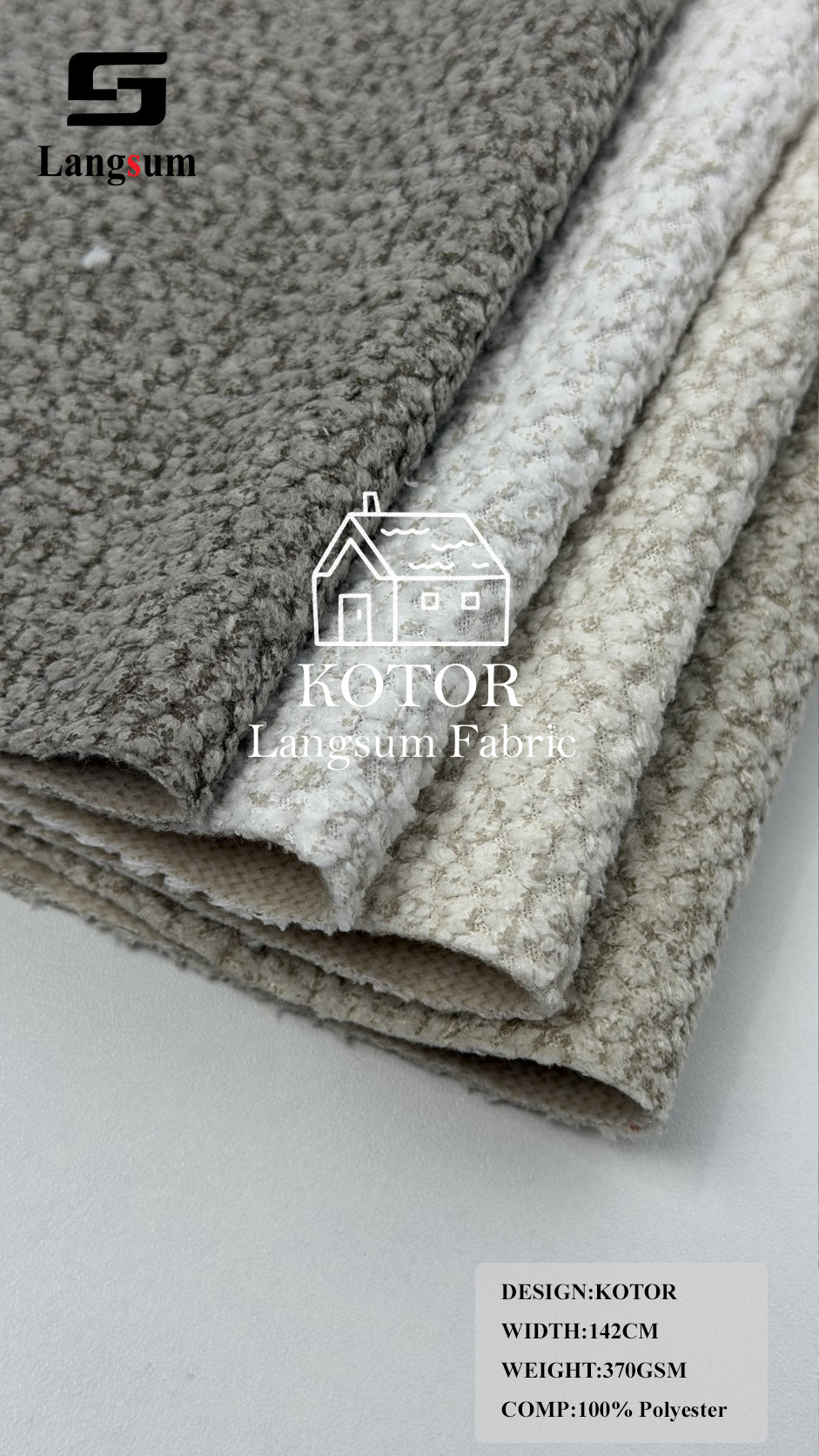KOTOR Nubby-Textured Polyester Upholstery Fabric – 370gsm, 56" Wide Langsum Fabric