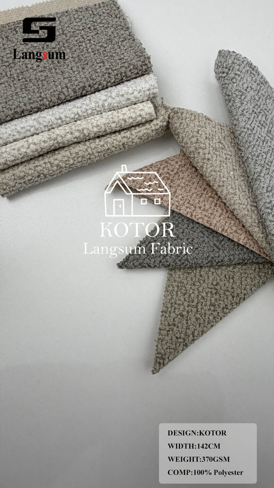 KOTOR Nubby-Textured Polyester Upholstery Fabric – 370gsm, 56" Wide Langsum Fabric