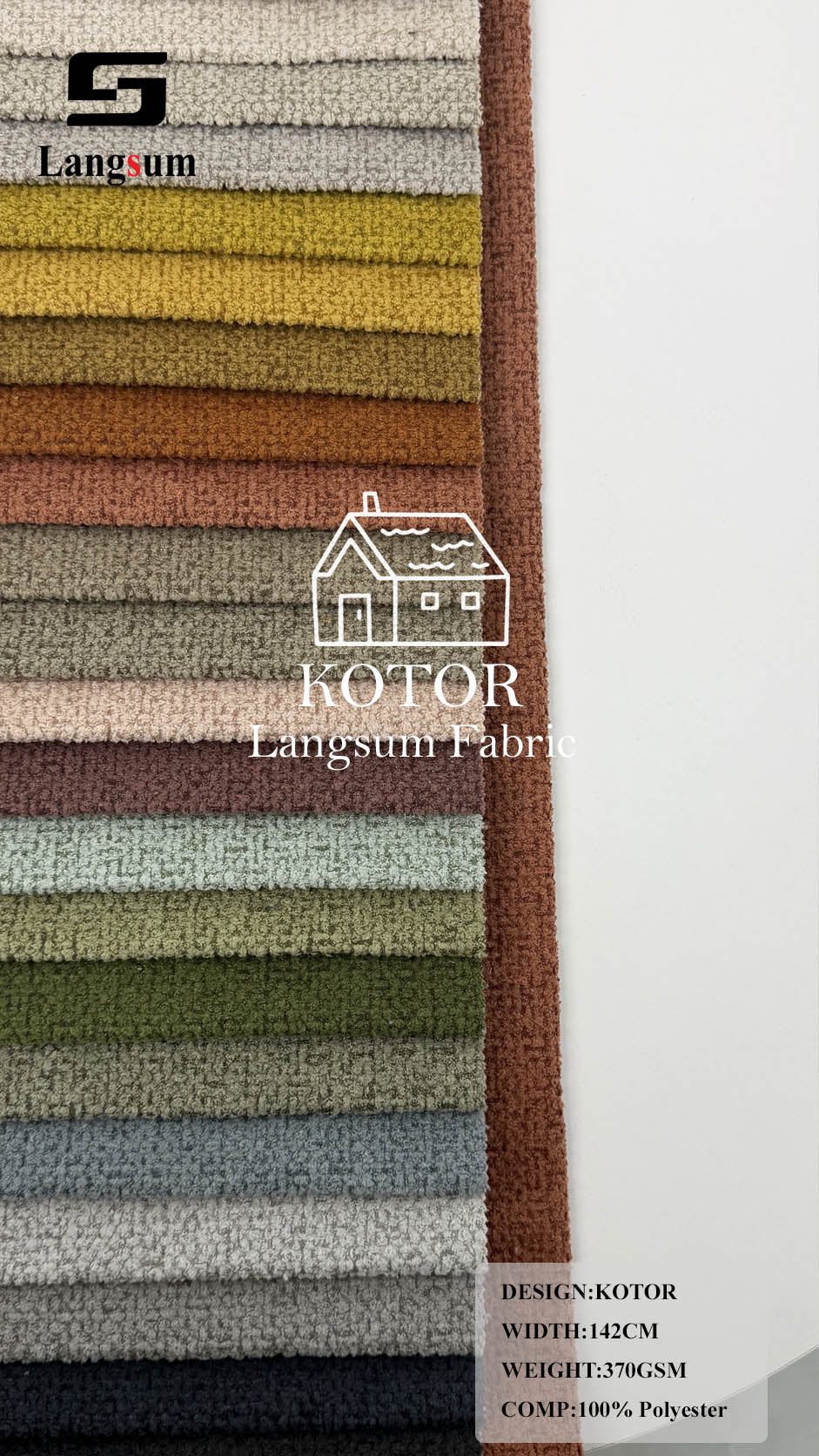 KOTOR Nubby-Textured Polyester Upholstery Fabric – 370gsm, 56" Wide Langsum Fabric