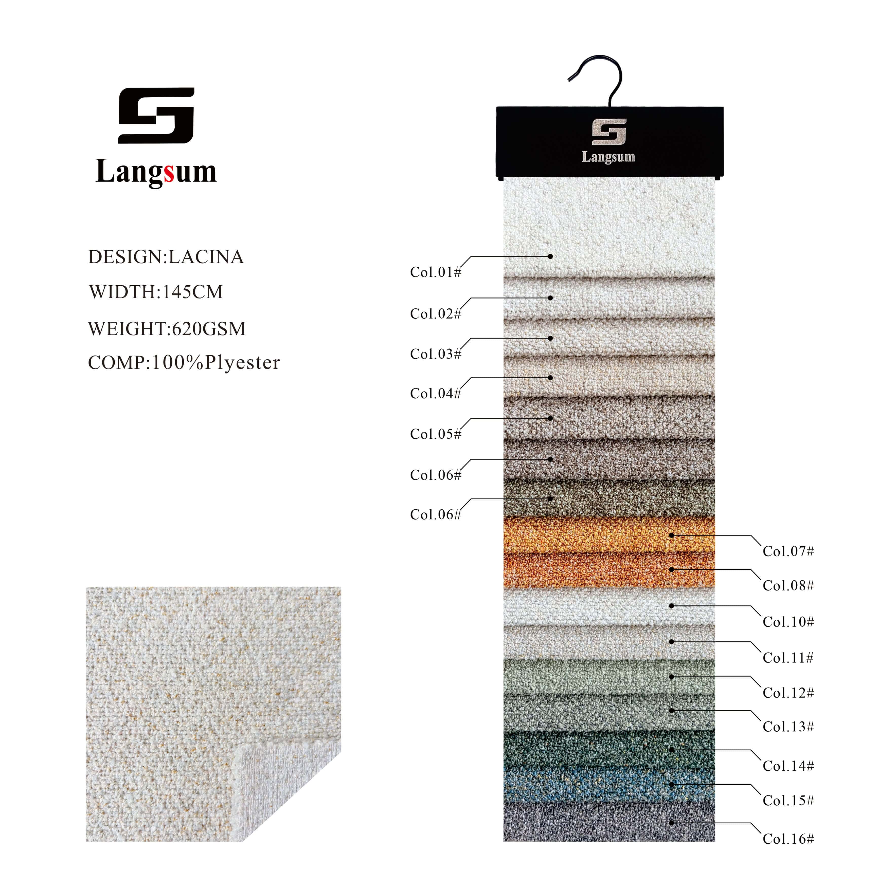 LACINA Boucle Fabric Polyester Upholstery Fabric – 620gsm, 57" Wide, 16 Colors Langsum Fabric