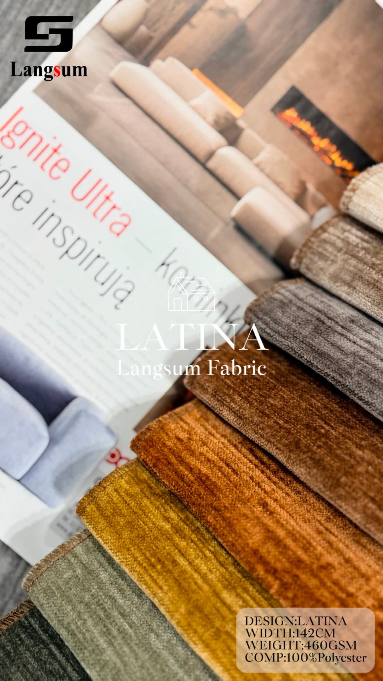 LATINA Chenille Fabric Woven Jacquard Fabric – 540gsm, 56" Wide, 14 Colors Langsum Fabric