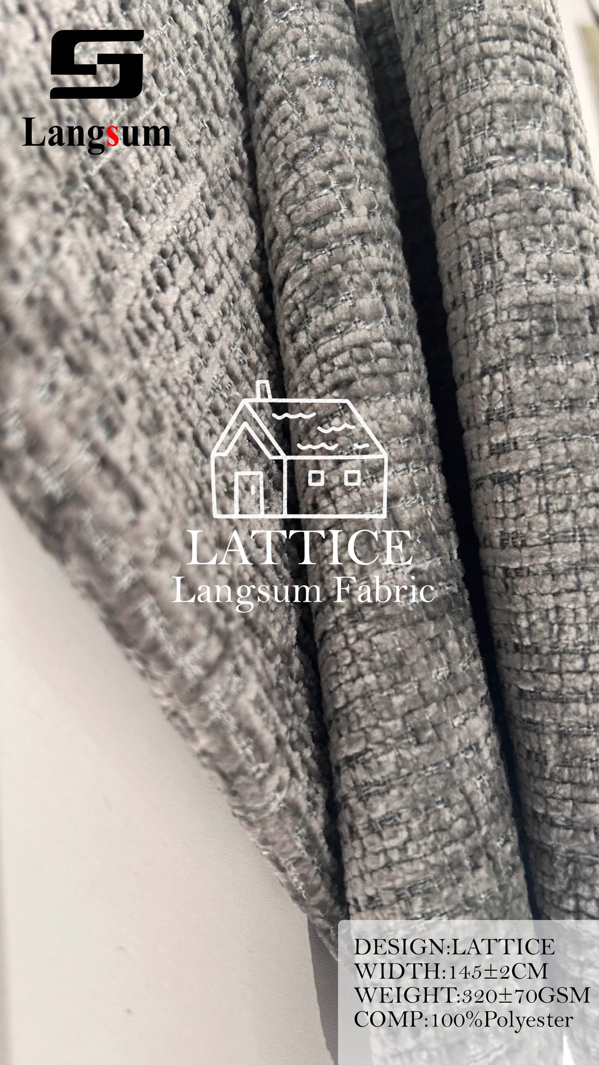 LATTICE Grid-Textured Polyester Upholstery Fabric – 320±70gsm, 57" Wide, 14 Colors Langsum Fabric