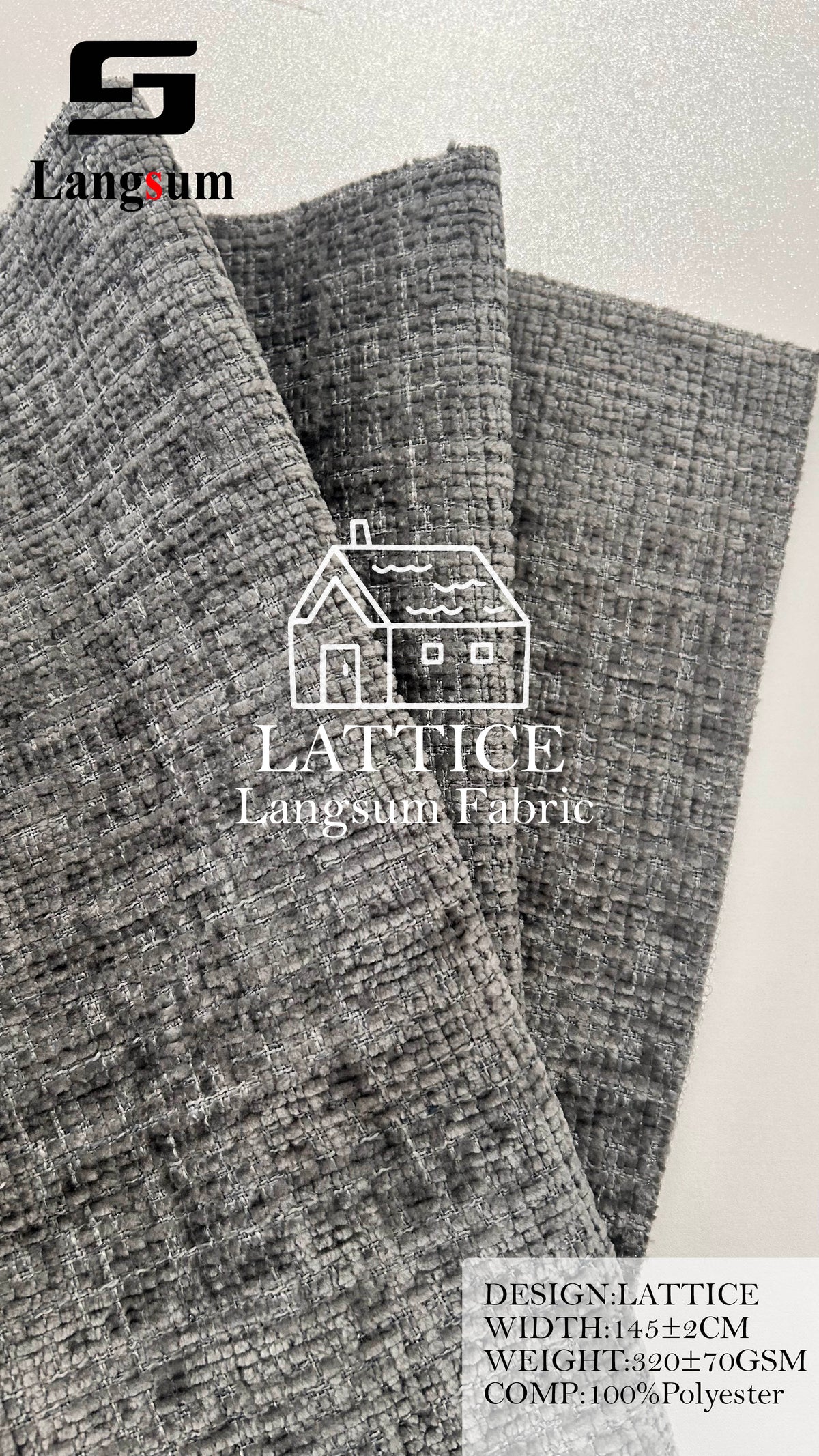 LATTICE Grid-Textured Polyester Upholstery Fabric – 320±70gsm, 57" Wide, 14 Colors Langsum Fabric