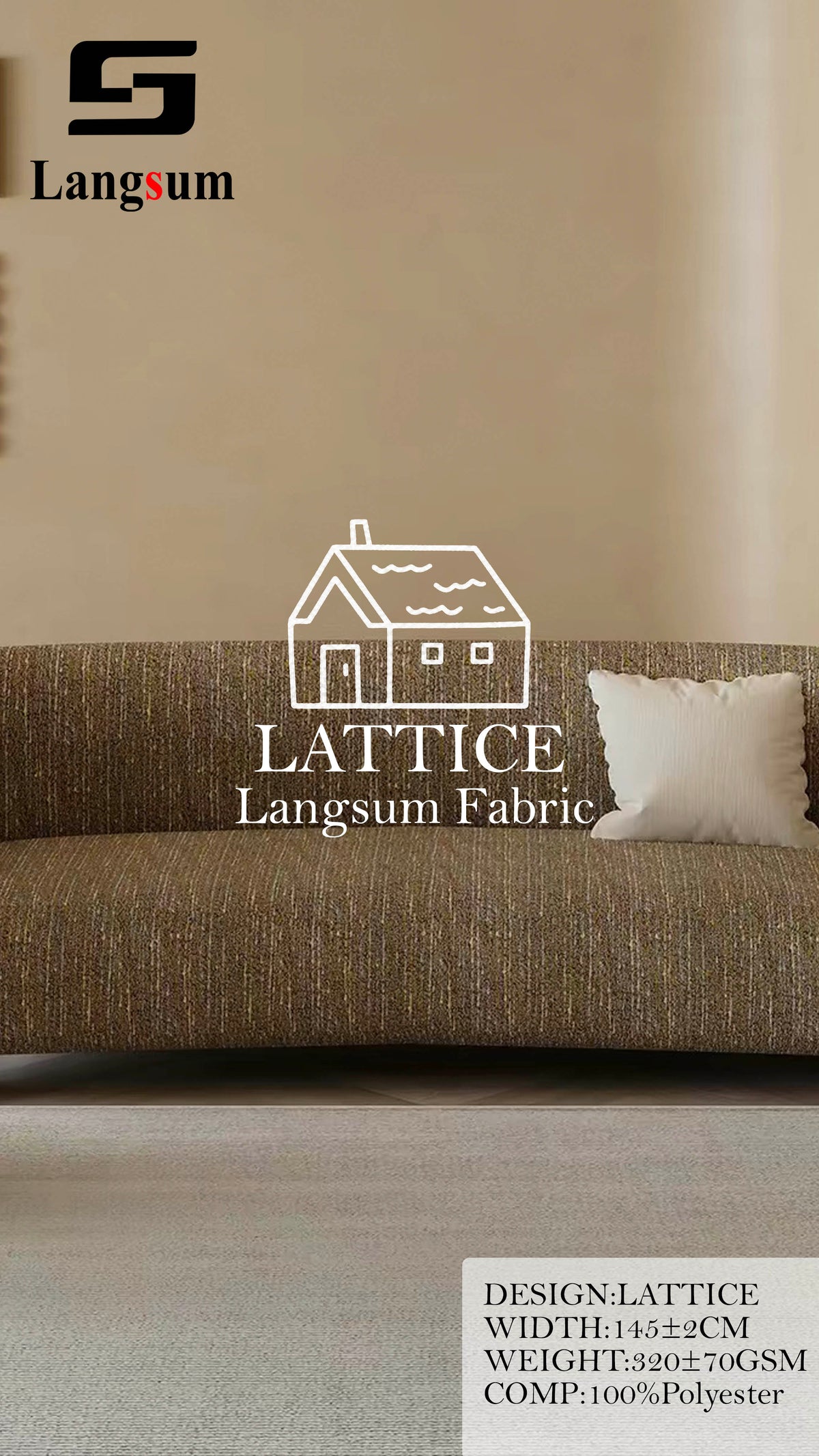 LATTICE Grid-Textured Polyester Upholstery Fabric – 320±70gsm, 57" Wide, 14 Colors Langsum Fabric