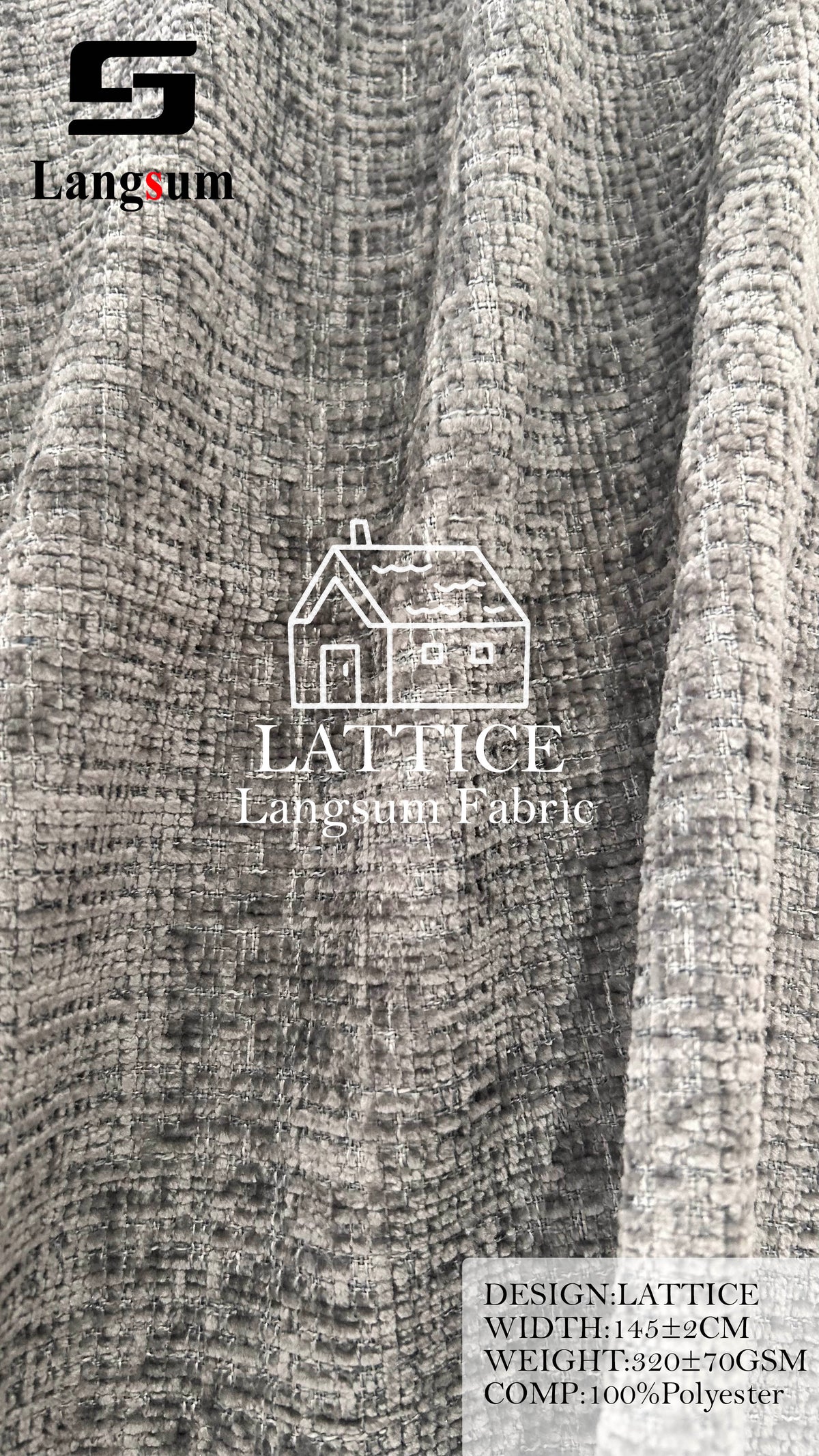 LATTICE Grid-Textured Polyester Upholstery Fabric – 320±70gsm, 57" Wide, 14 Colors Langsum Fabric