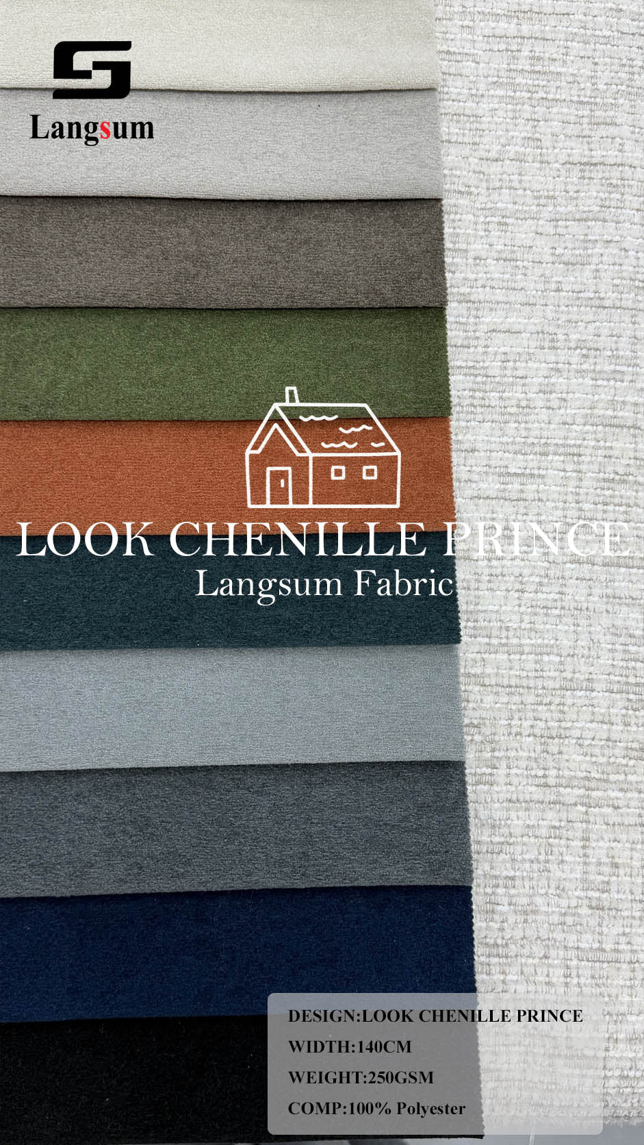 LOOK CHENILLE PRINCE Fine-Textured Polyester Upholstery Fabric – 250gsm, 55.1" Wide Langsum Fabric