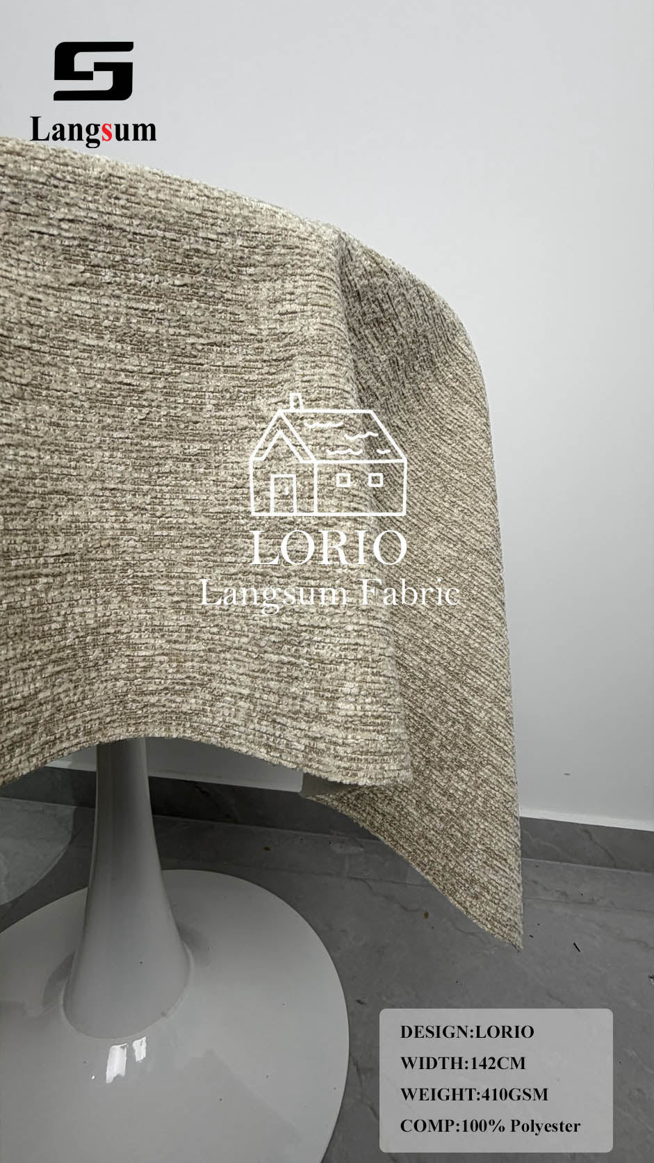 LORIO Textured Polyester Upholstery Fabric – 410gsm, 56" Wide Langsum Fabric