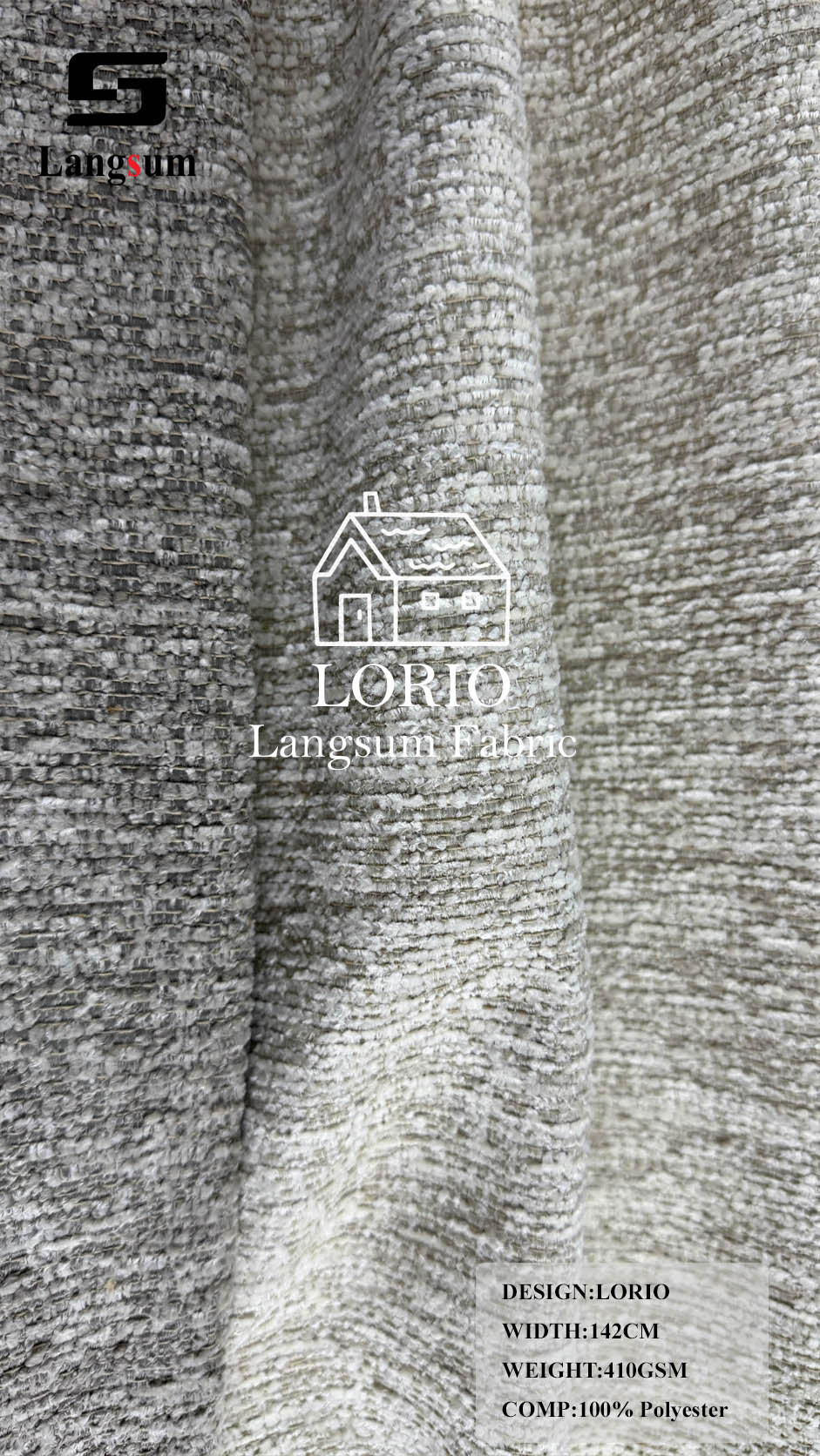 LORIO Textured Polyester Upholstery Fabric – 410gsm, 56" Wide Langsum Fabric