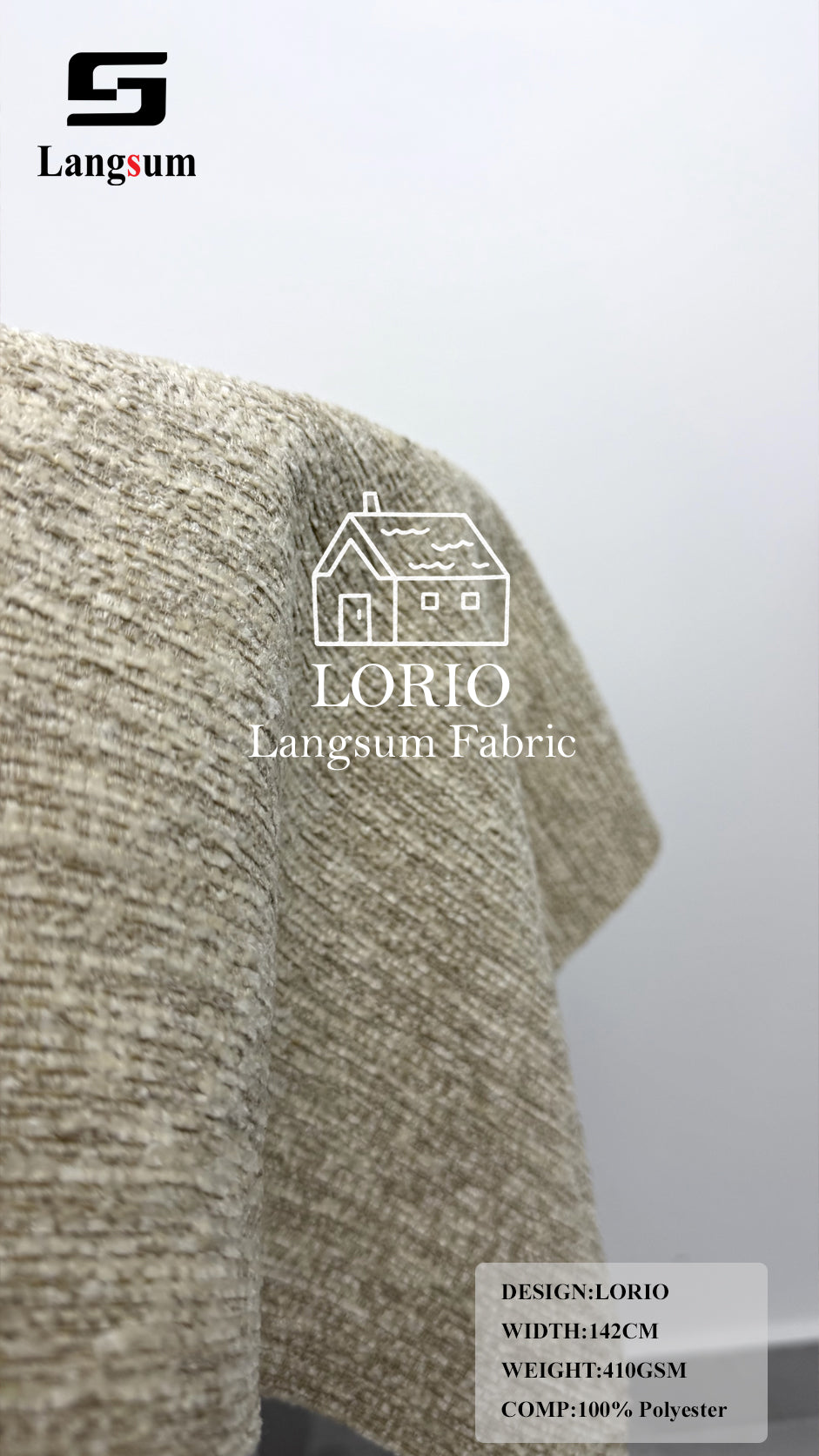 LORIO Textured Polyester Upholstery Fabric – 410gsm, 56" Wide Langsum Fabric