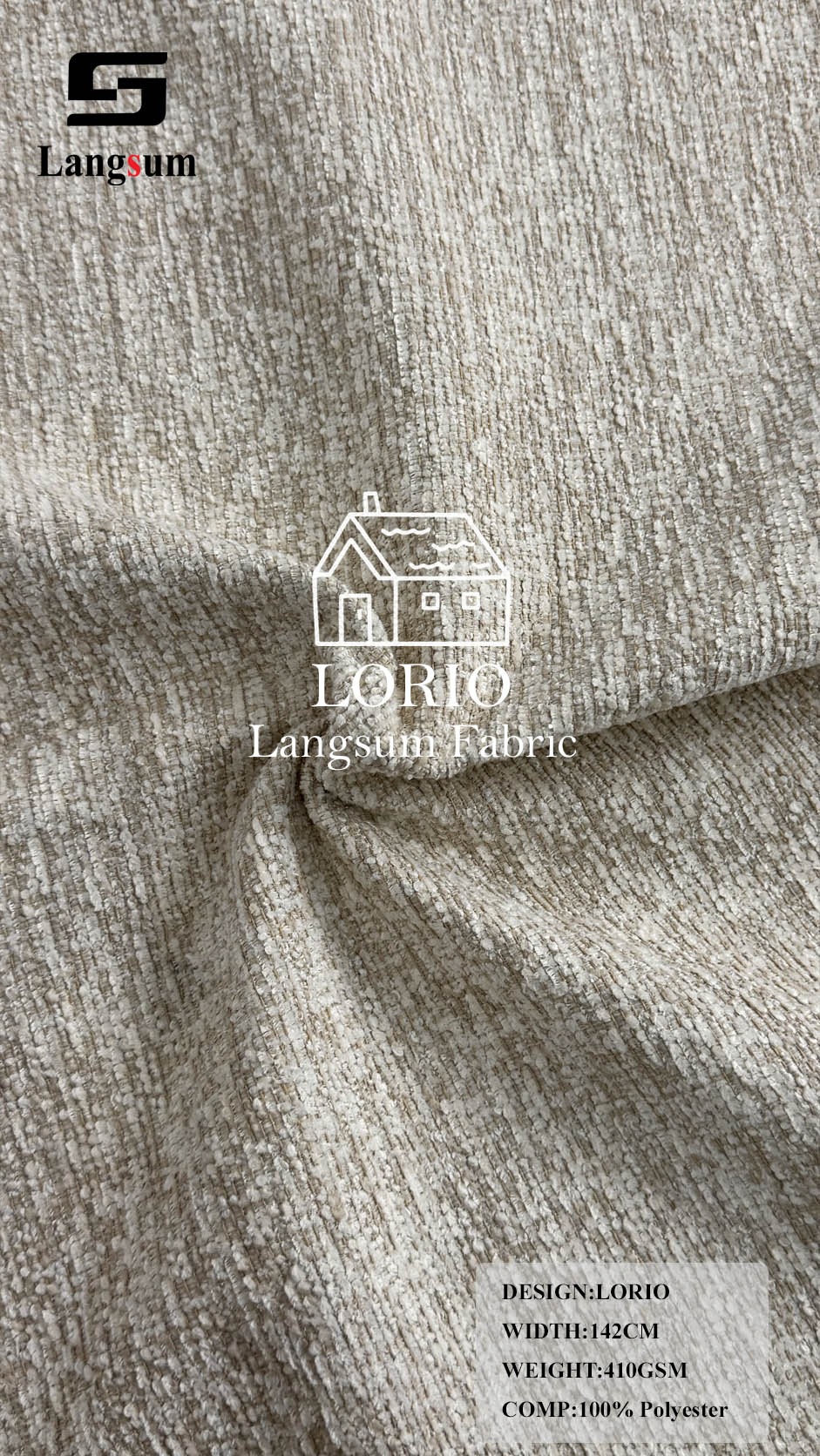 LORIO Textured Polyester Upholstery Fabric – 410gsm, 56" Wide Langsum Fabric