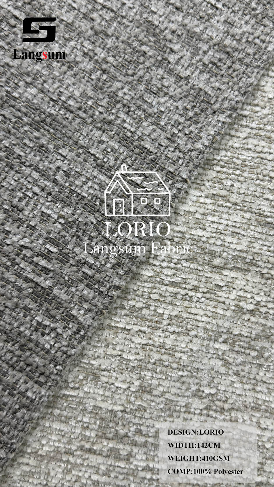 LORIO Textured Polyester Upholstery Fabric – 410gsm, 56" Wide Langsum Fabric
