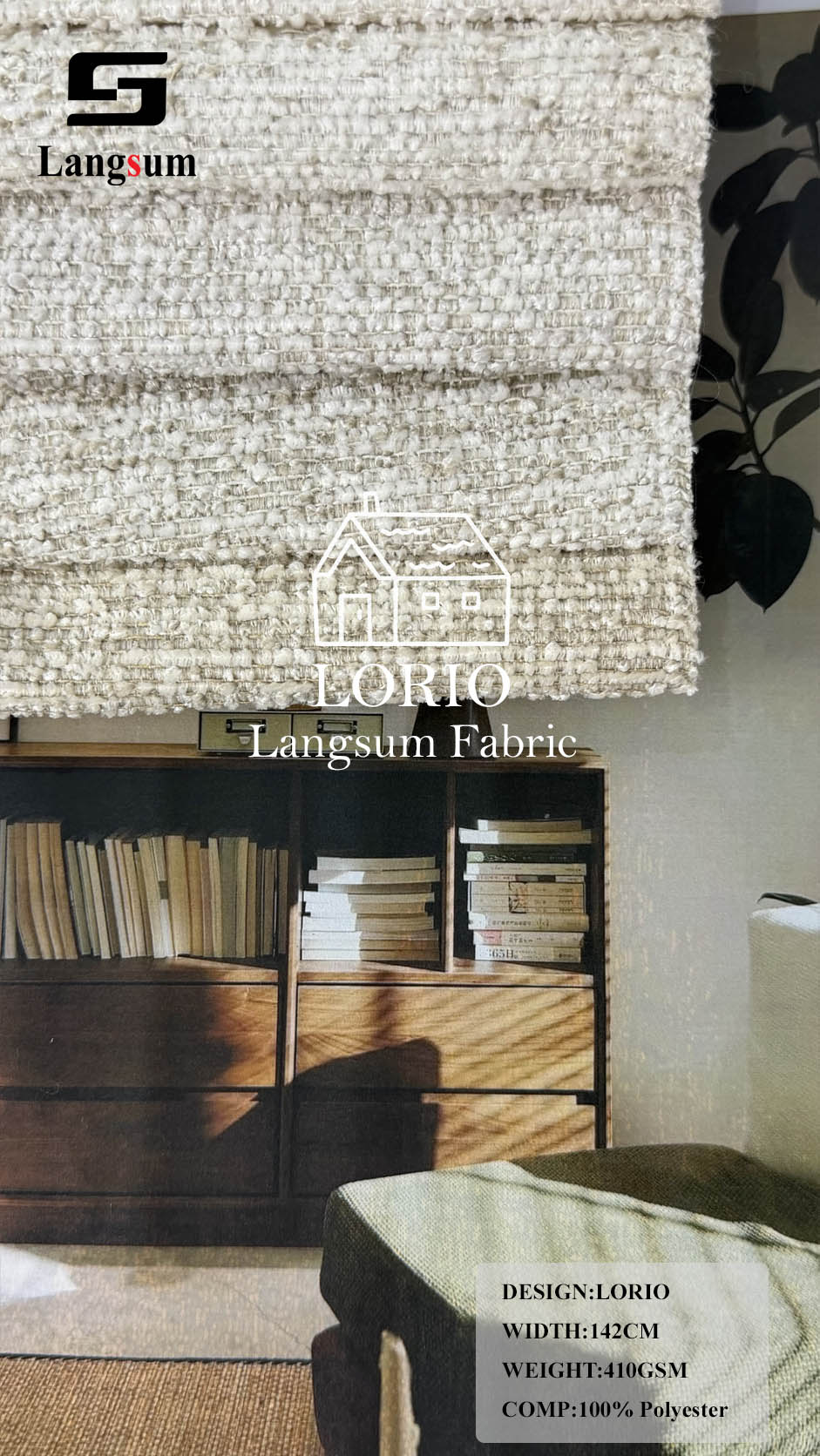 LORIO Textured Polyester Upholstery Fabric – 410gsm, 56" Wide Langsum Fabric