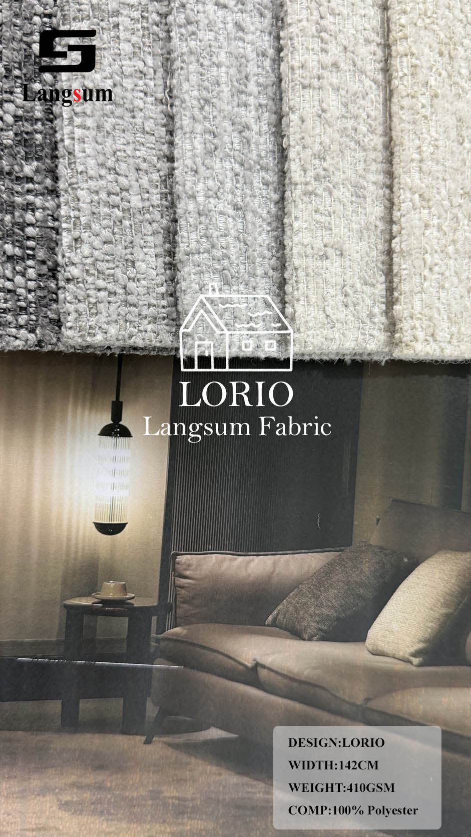 LORIO Textured Polyester Upholstery Fabric – 410gsm, 56" Wide Langsum Fabric