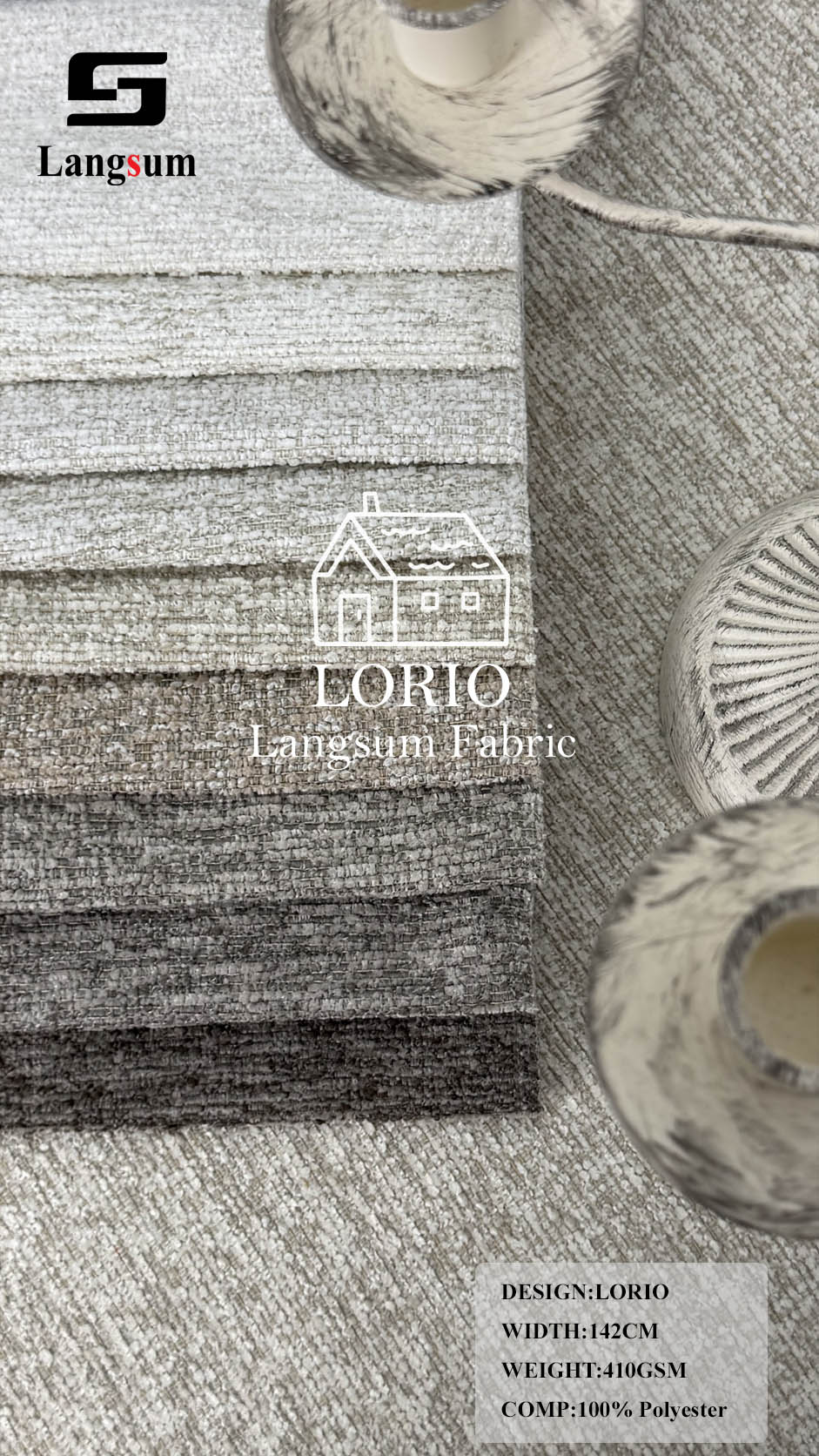 LORIO Textured Polyester Upholstery Fabric – 410gsm, 56" Wide Langsum Fabric