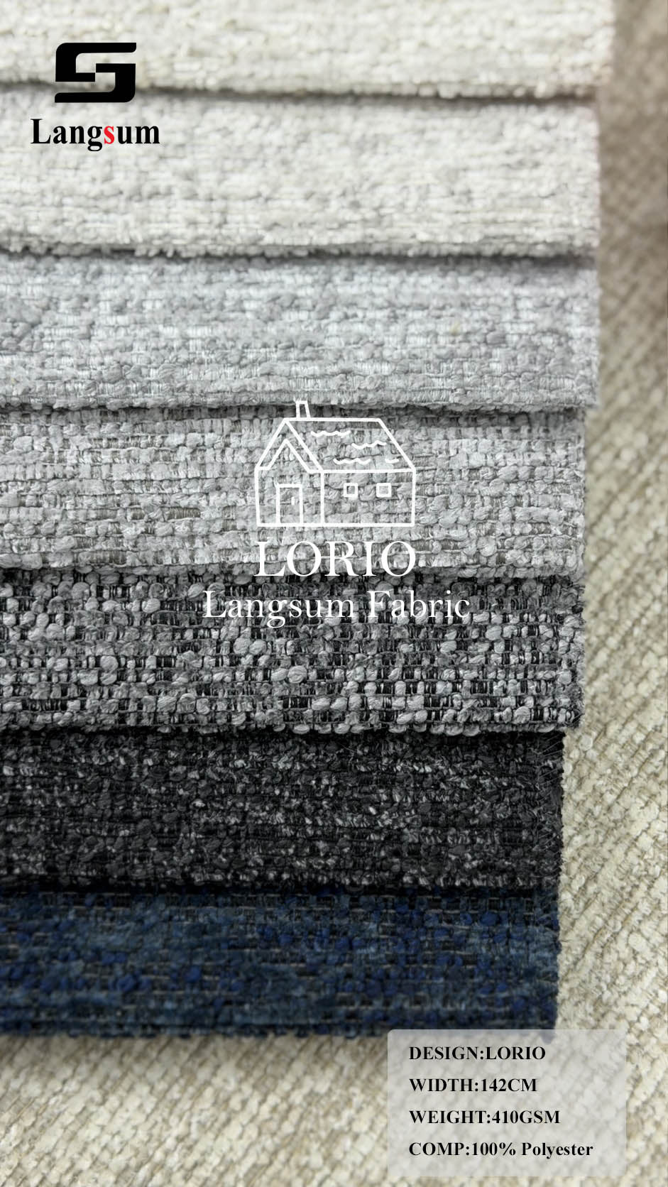LORIO Textured Polyester Upholstery Fabric – 410gsm, 56" Wide Langsum Fabric