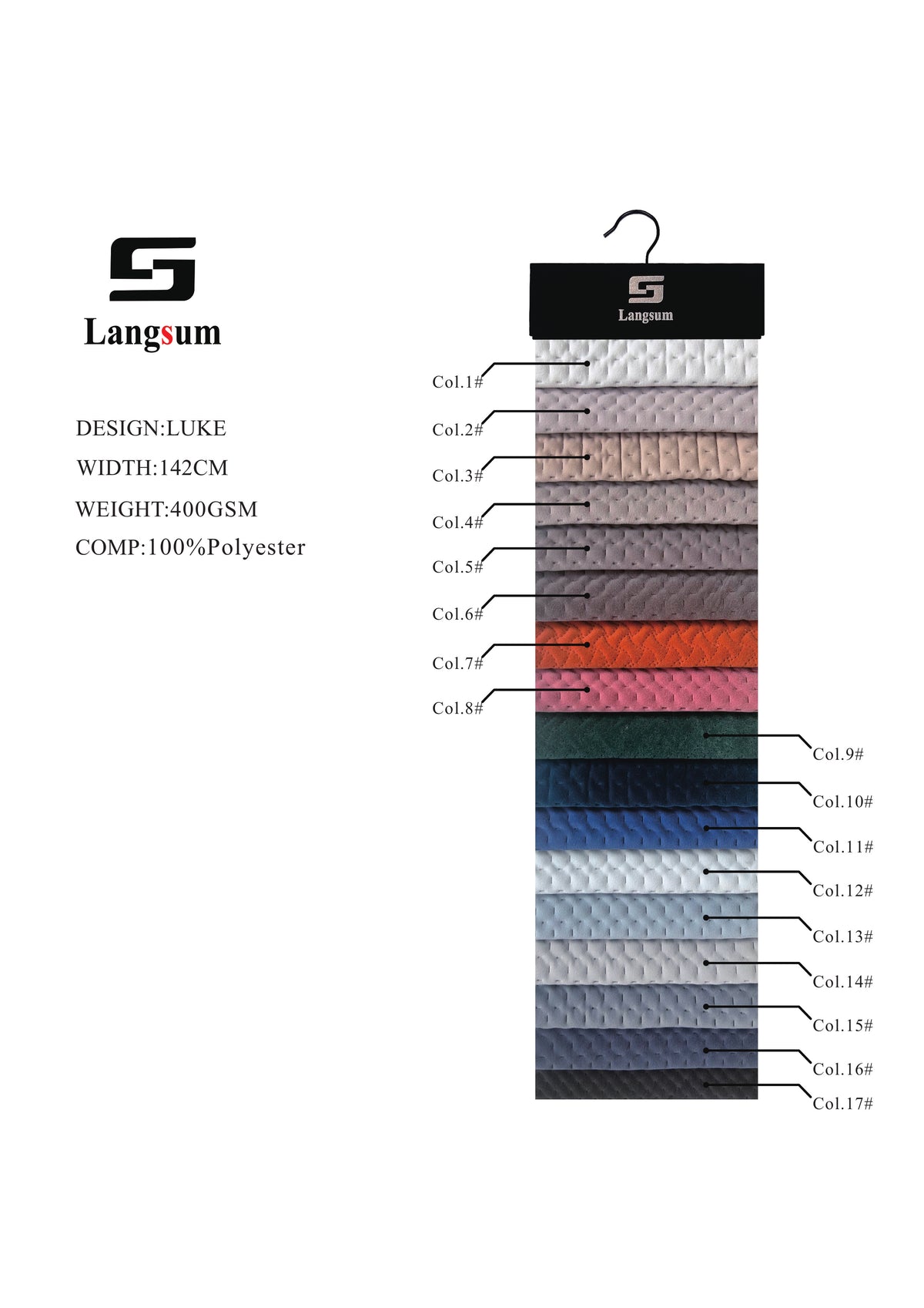 LUKE Textured Polyester Upholstery Fabric – 400gsm, 56" Wide, 17 Colors Langsum Fabric