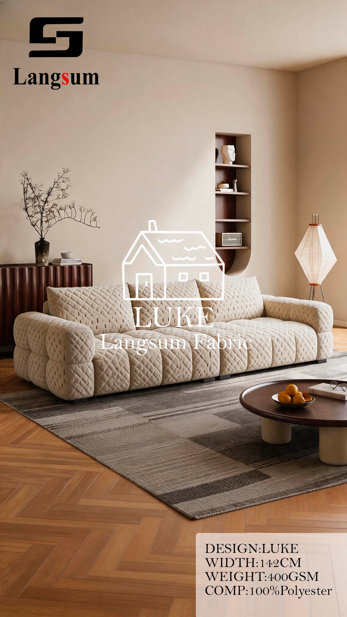LUKE Textured Polyester Upholstery Fabric – 400gsm, 56" Wide, 17 Colors Langsum Fabric