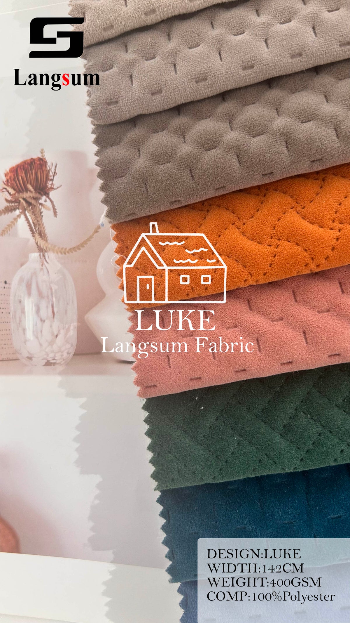 LUKE Textured Polyester Upholstery Fabric – 400gsm, 56" Wide, 17 Colors Langsum Fabric