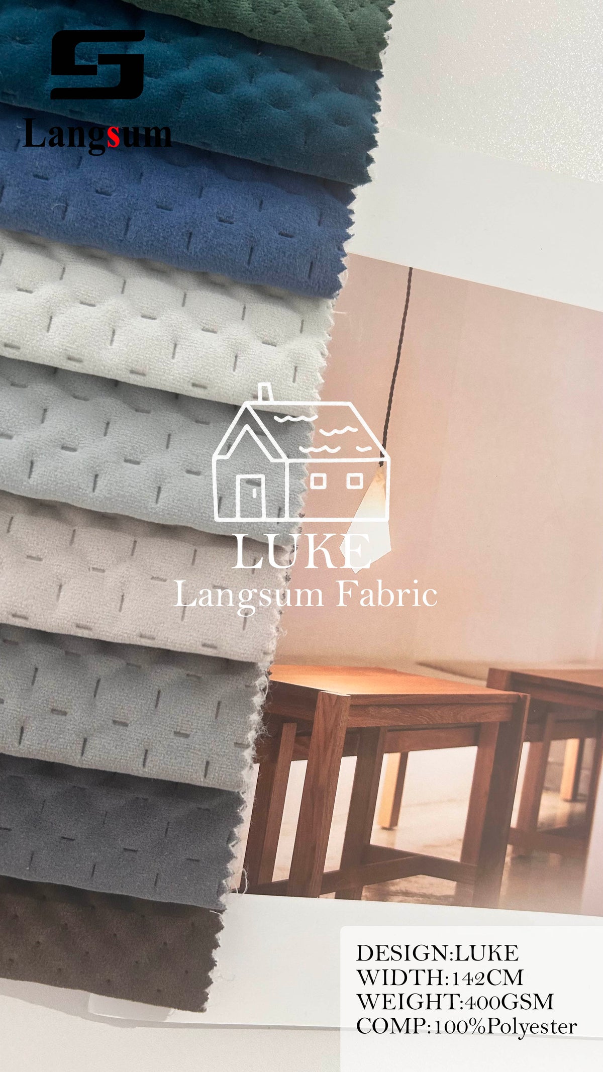 LUKE Textured Polyester Upholstery Fabric – 400gsm, 56" Wide, 17 Colors Langsum Fabric