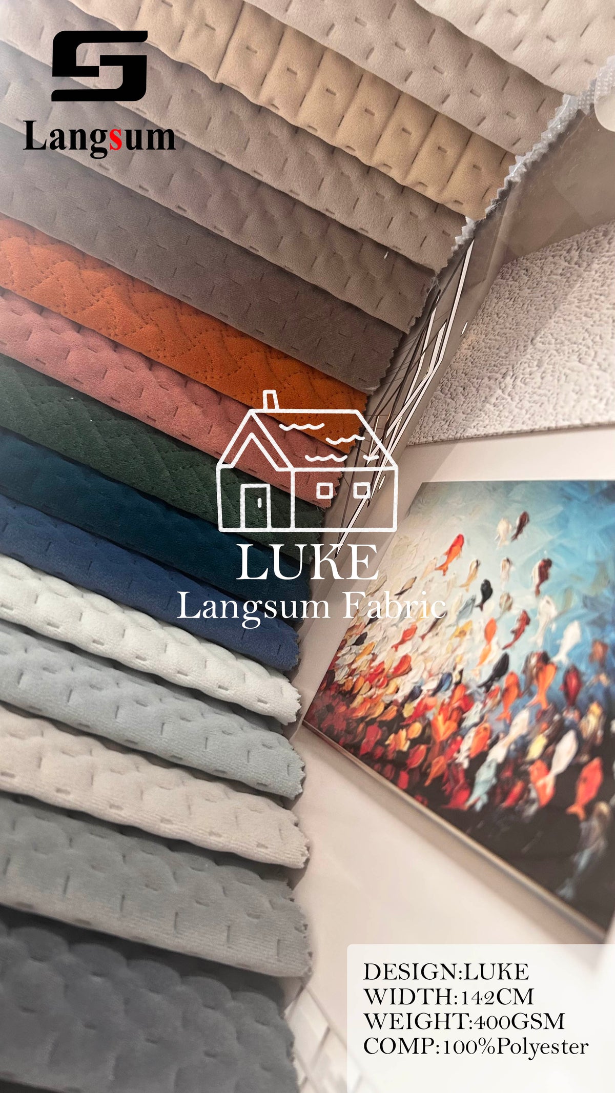 LUKE Textured Polyester Upholstery Fabric – 400gsm, 56" Wide, 17 Colors Langsum Fabric