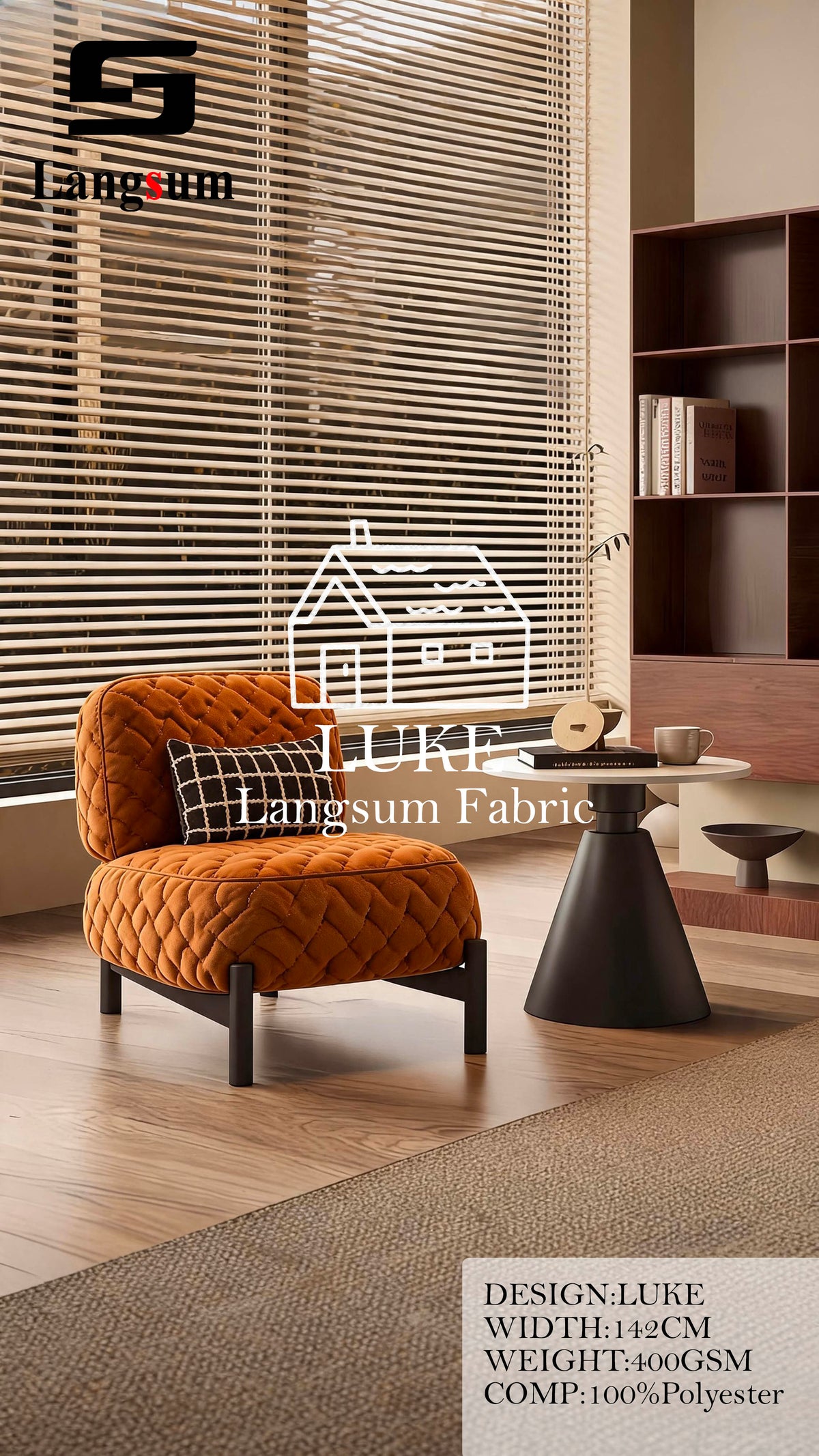 LUKE Textured Polyester Upholstery Fabric – 400gsm, 56" Wide, 17 Colors Langsum Fabric