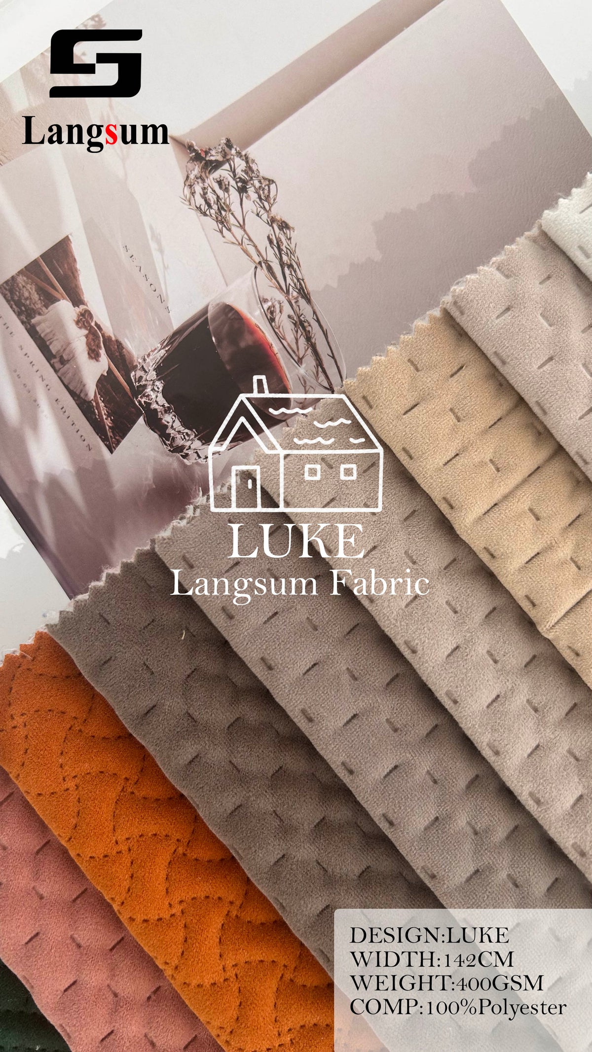 LUKE Textured Polyester Upholstery Fabric – 400gsm, 56" Wide, 17 Colors Langsum Fabric