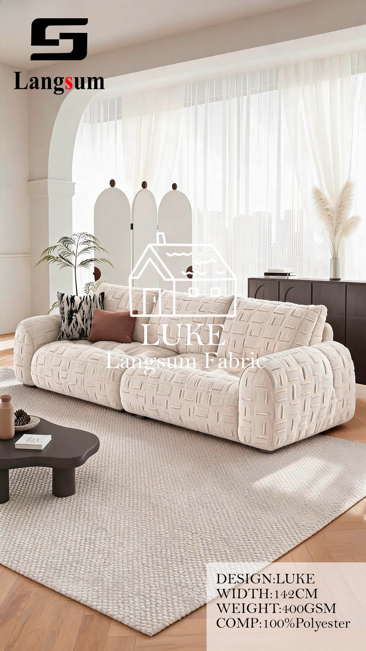 LUKE Textured Polyester Upholstery Fabric – 400gsm, 56" Wide, 17 Colors Langsum Fabric