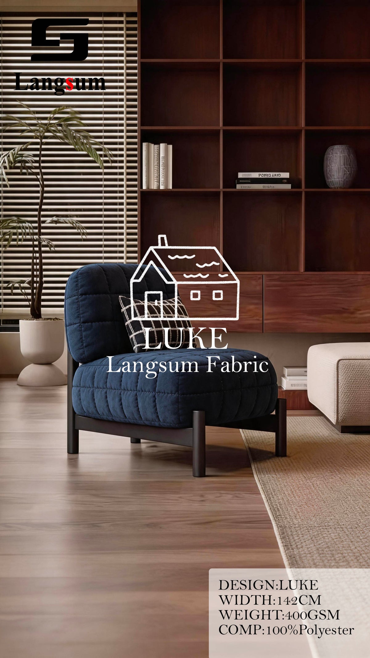 LUKE Textured Polyester Upholstery Fabric – 400gsm, 56" Wide, 17 Colors Langsum Fabric