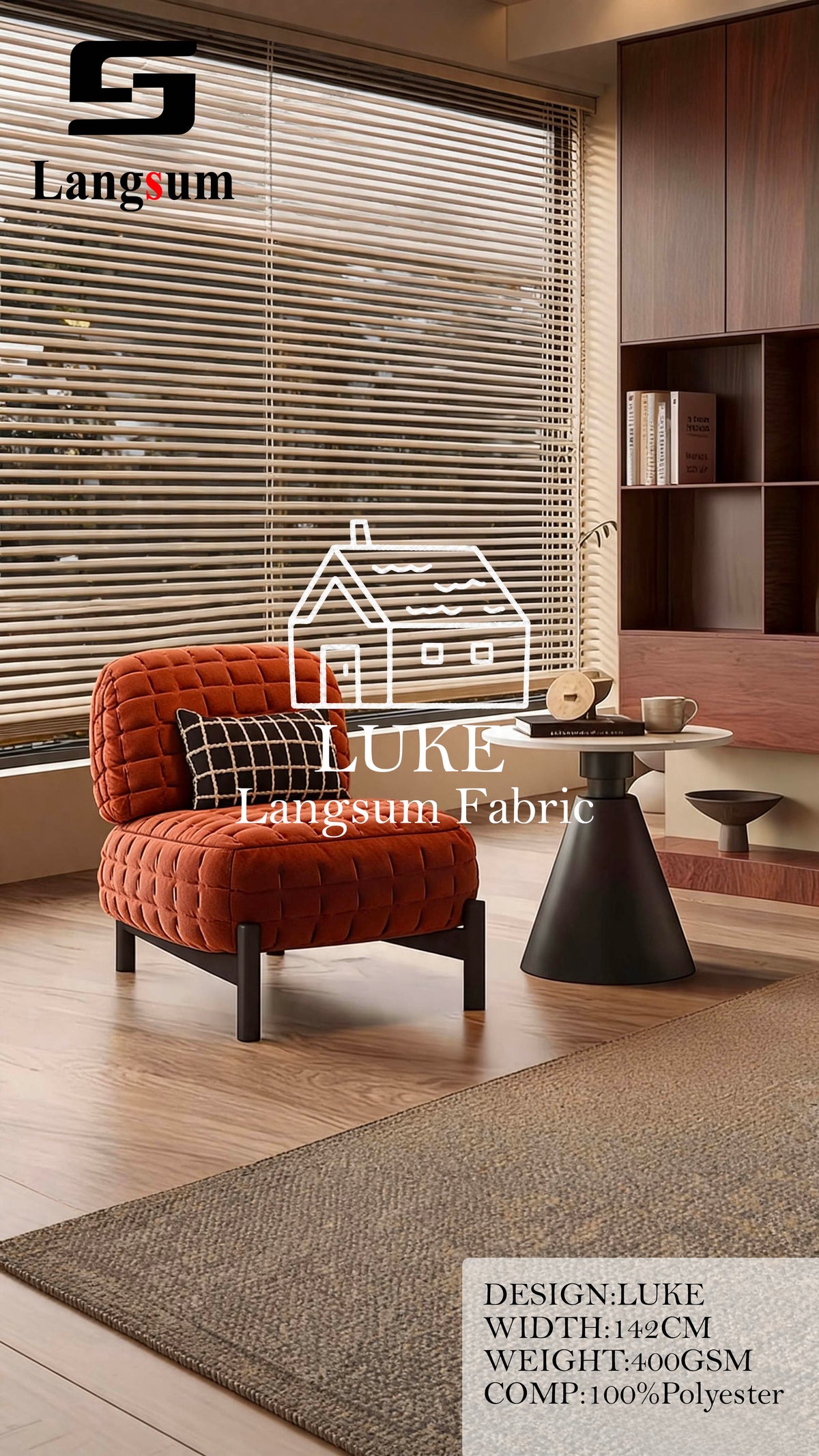 LUKE Textured Polyester Upholstery Fabric – 400gsm, 56" Wide, 17 Colors Langsum Fabric