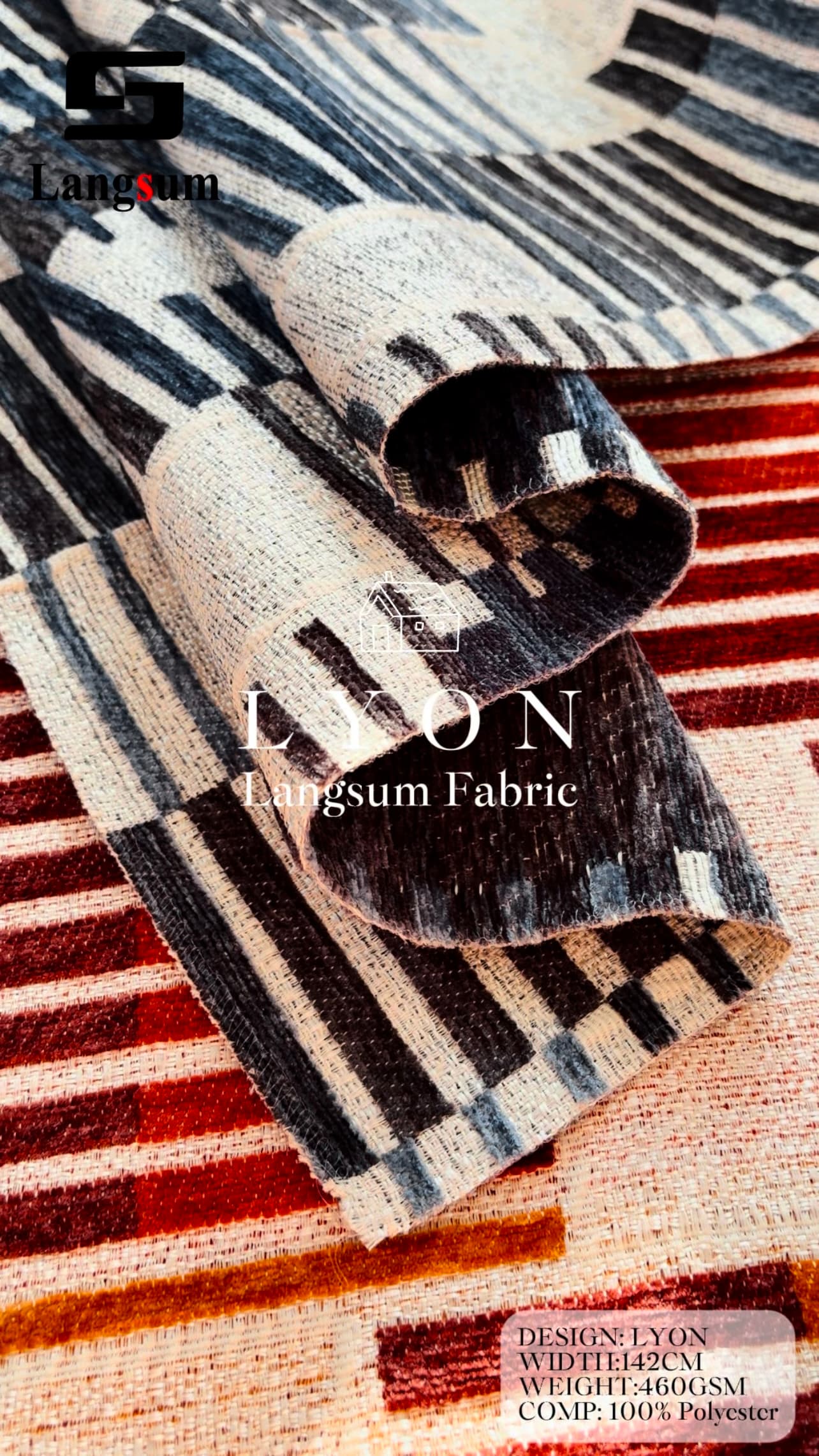 LYON Linen looking fabric Chenille Fabric Woven Jacquard Fabric – 460gsm, 56" Wide, 10 Colors Langsum Fabric