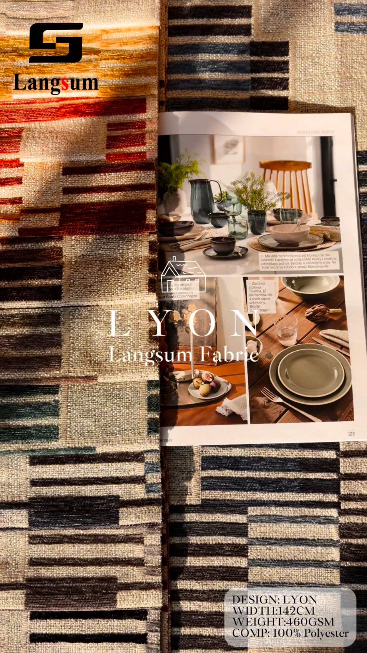 LYON Linen looking fabric Chenille Fabric Woven Jacquard Fabric – 460gsm, 56" Wide, 10 Colors Langsum Fabric