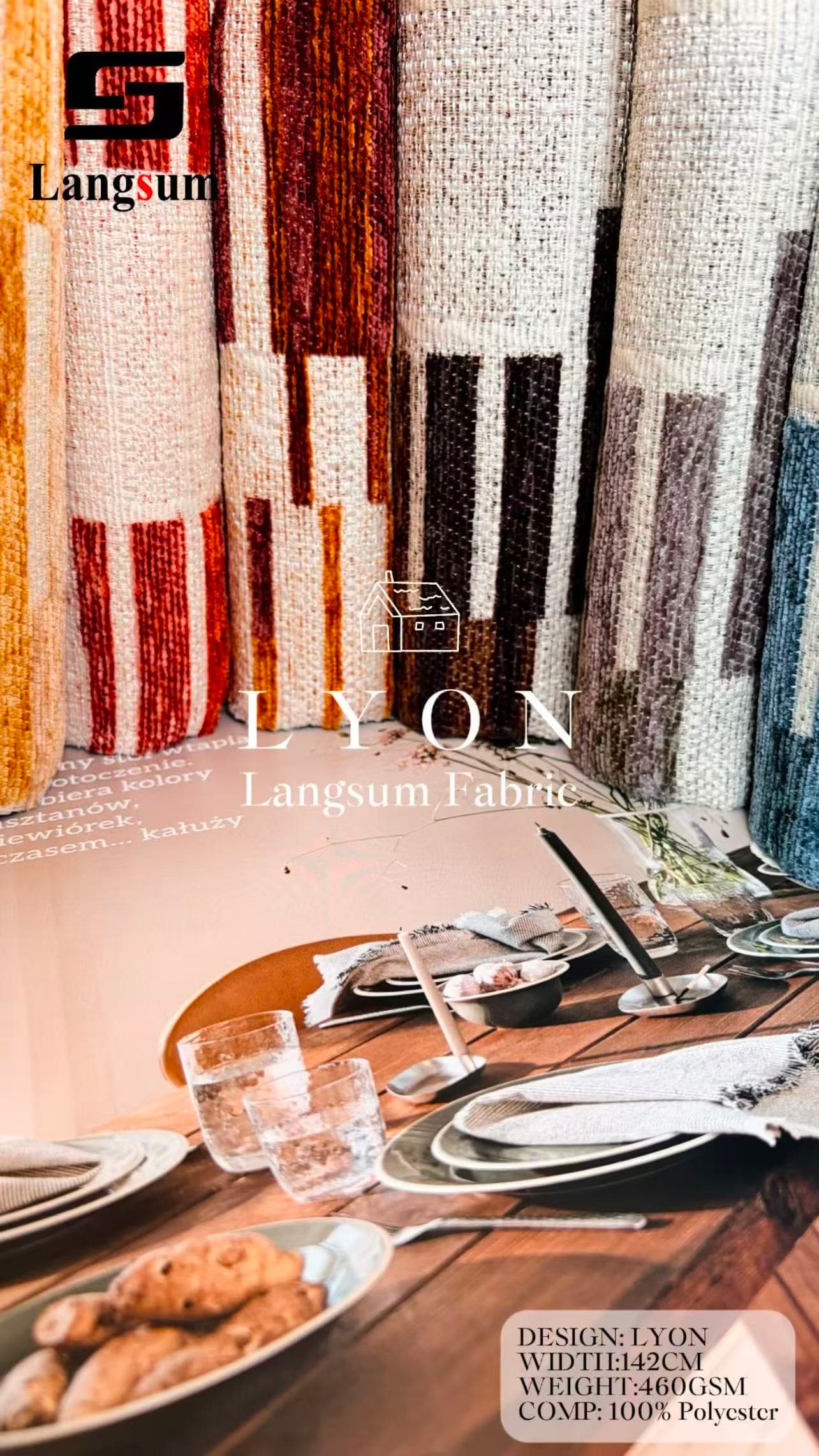 LYON Linen looking fabric Chenille Fabric Woven Jacquard Fabric – 460gsm, 56" Wide, 10 Colors Langsum Fabric