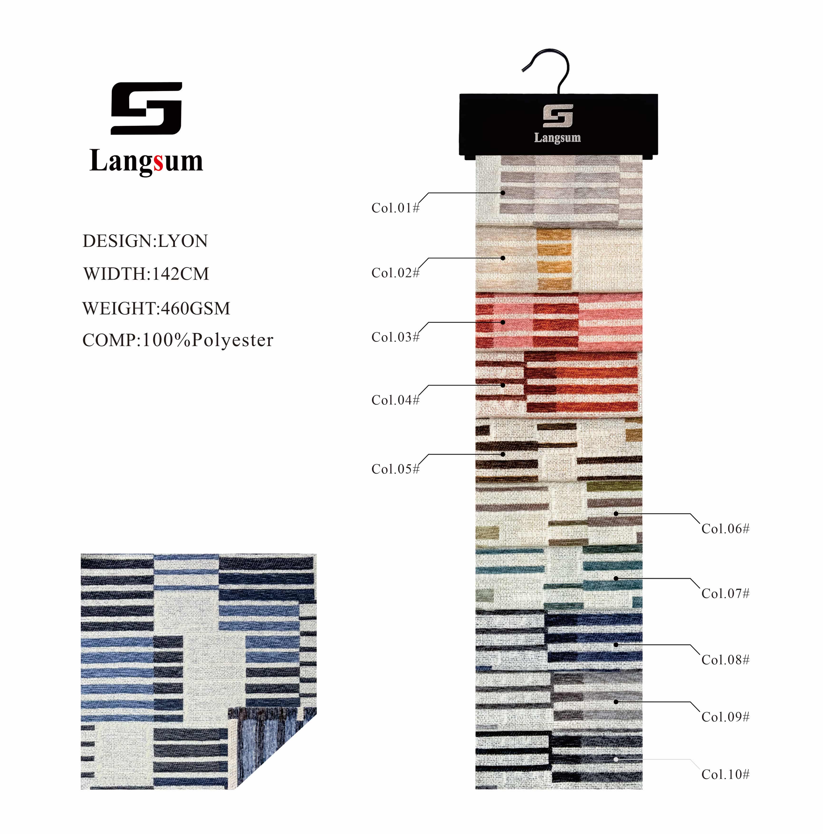 LYON Linen looking fabric Chenille Fabric Woven Jacquard Fabric – 460gsm, 56" Wide, 10 Colors Langsum Fabric