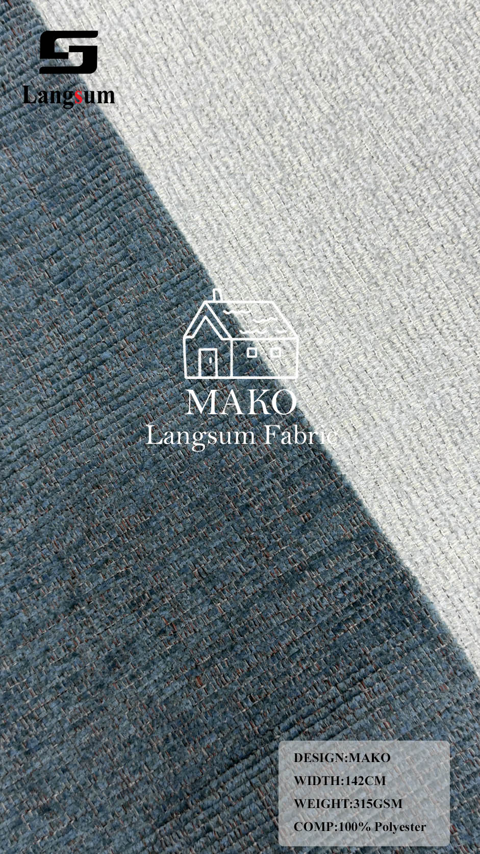 MAKO Crosshatch-Textured Polyester Upholstery Fabric – 315gsm, 56" Wide Langsum Fabric