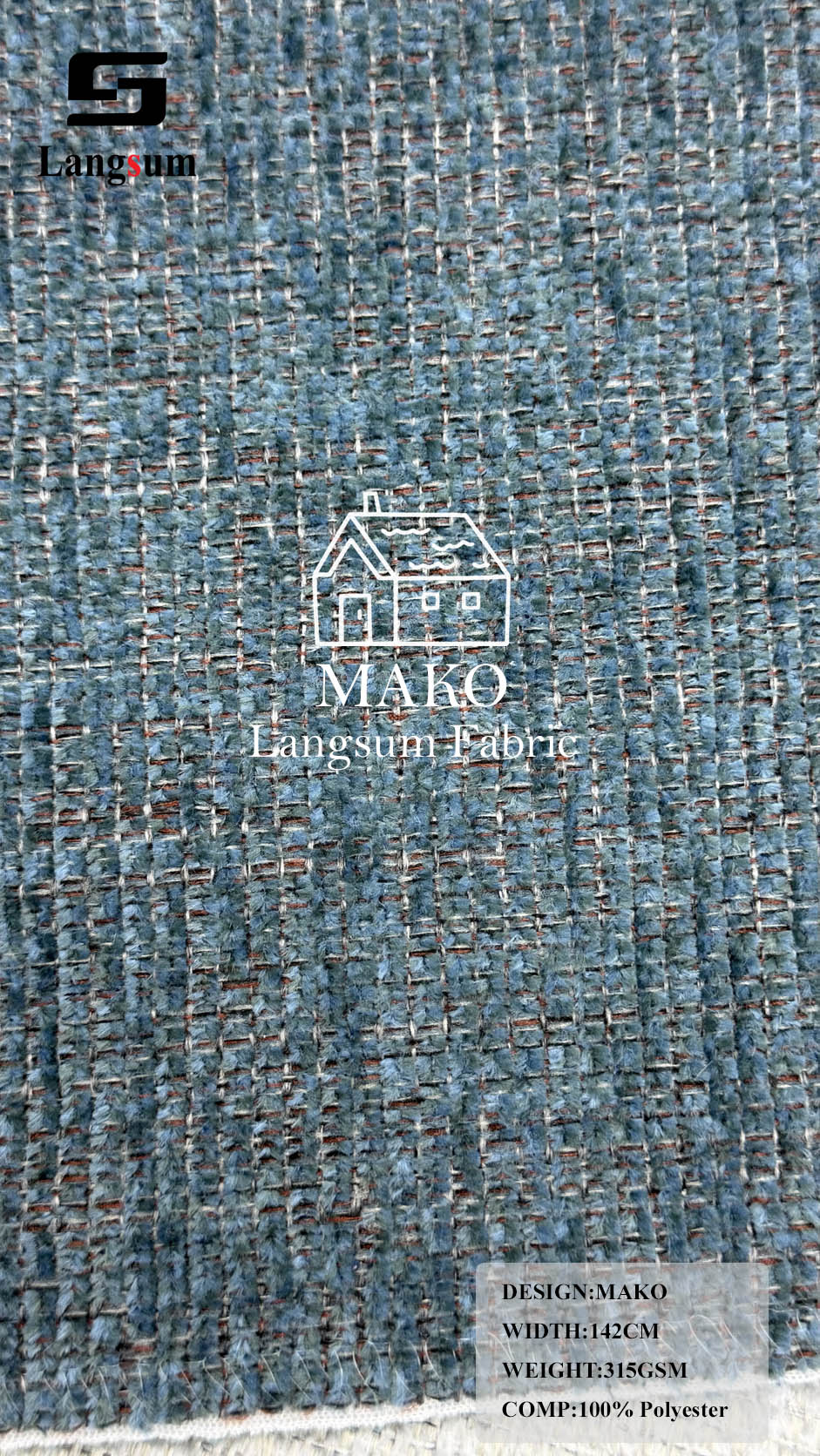 MAKO Crosshatch-Textured Polyester Upholstery Fabric – 315gsm, 56" Wide Langsum Fabric