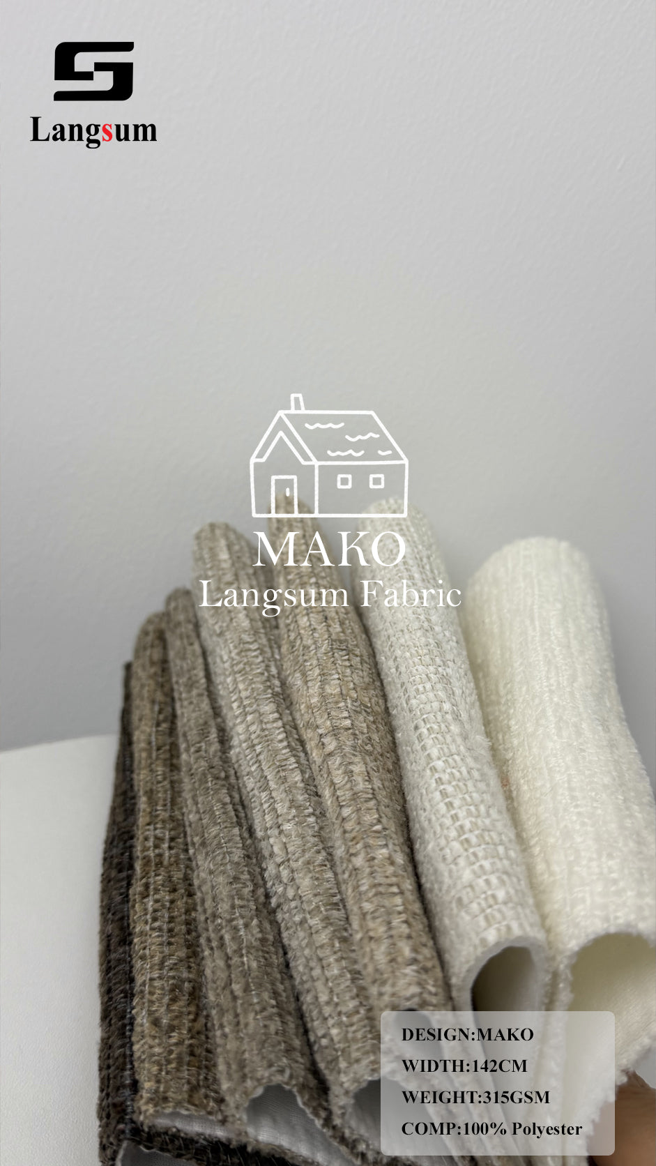 MAKO Crosshatch-Textured Polyester Upholstery Fabric – 315gsm, 56" Wide Langsum Fabric