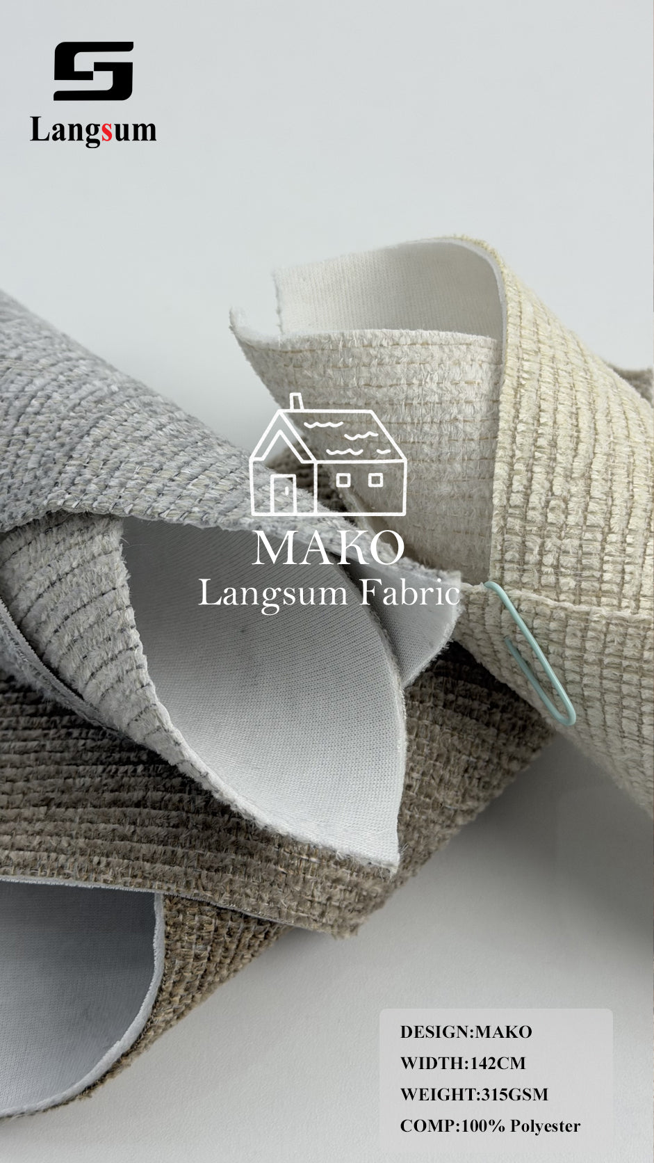 MAKO Crosshatch-Textured Polyester Upholstery Fabric – 315gsm, 56" Wide Langsum Fabric