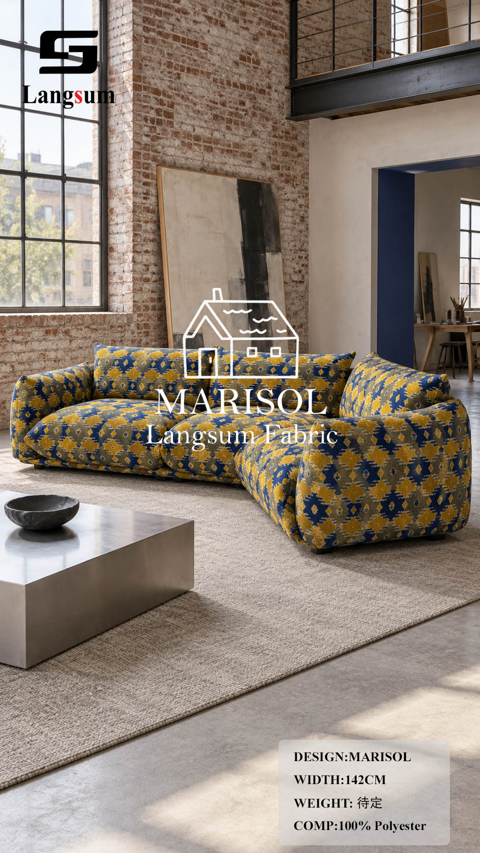 BRISA+MARISOL Botanical And Geometric-Pattern Polyester Upholstery Fabric – 56" Wide, 8 Colors Per Design Langsum Fabric
