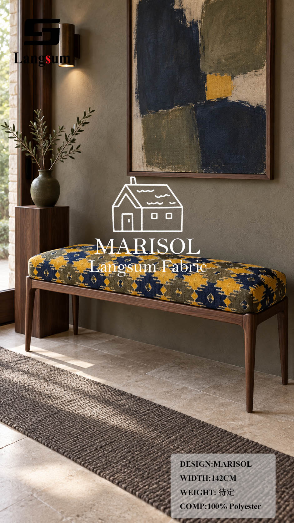 BRISA+MARISOL Botanical And Geometric-Pattern Polyester Upholstery Fabric – 56" Wide, 8 Colors Per Design Langsum Fabric