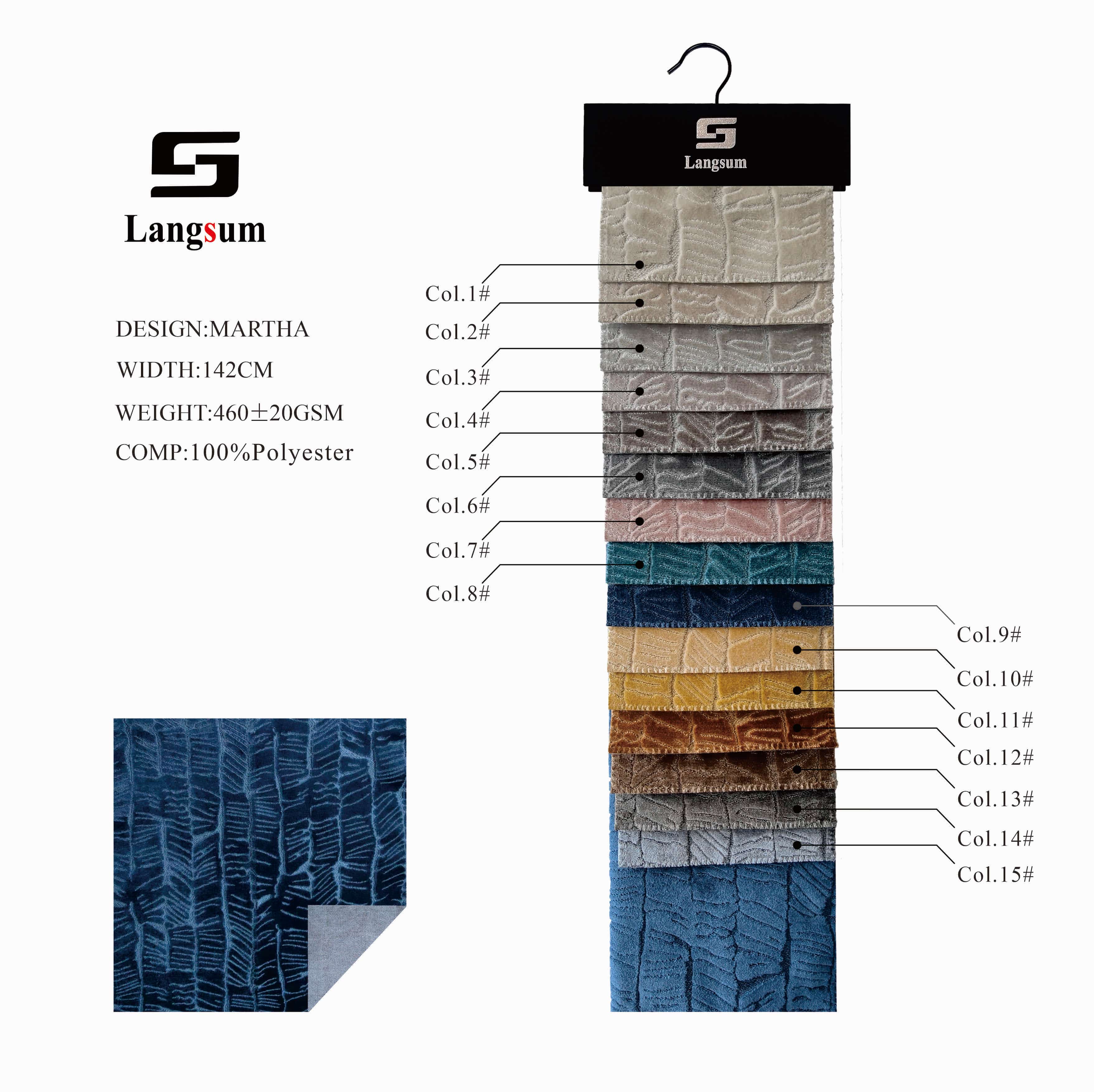 MARTHA Chenille Fabric Woven Jacquard Fabric – 460gsm, 56" Wide, 15 Colors Langsum Fabric