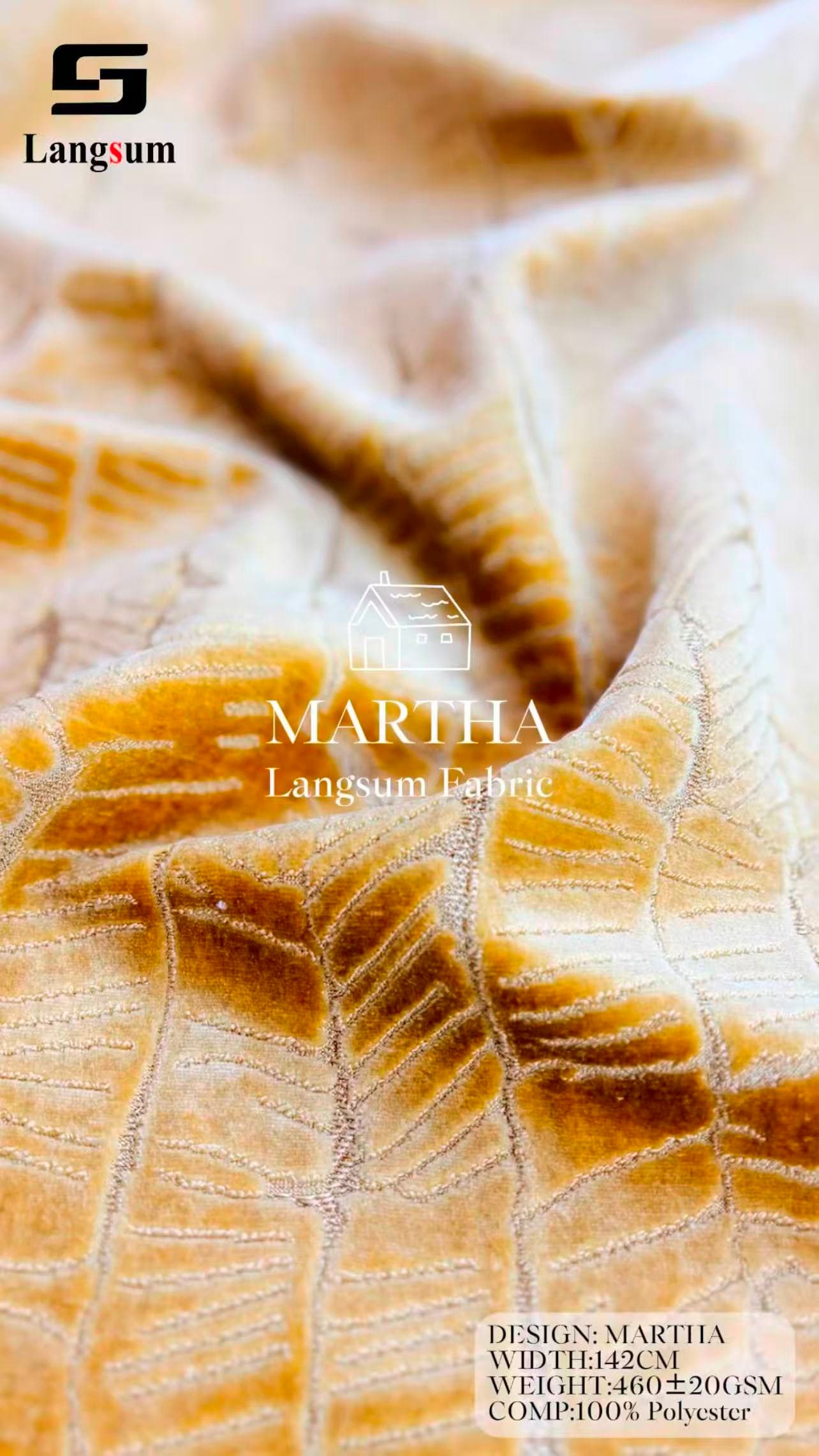 MARTHA Chenille Fabric Woven Jacquard Fabric – 460gsm, 56" Wide, 15 Colors Langsum Fabric
