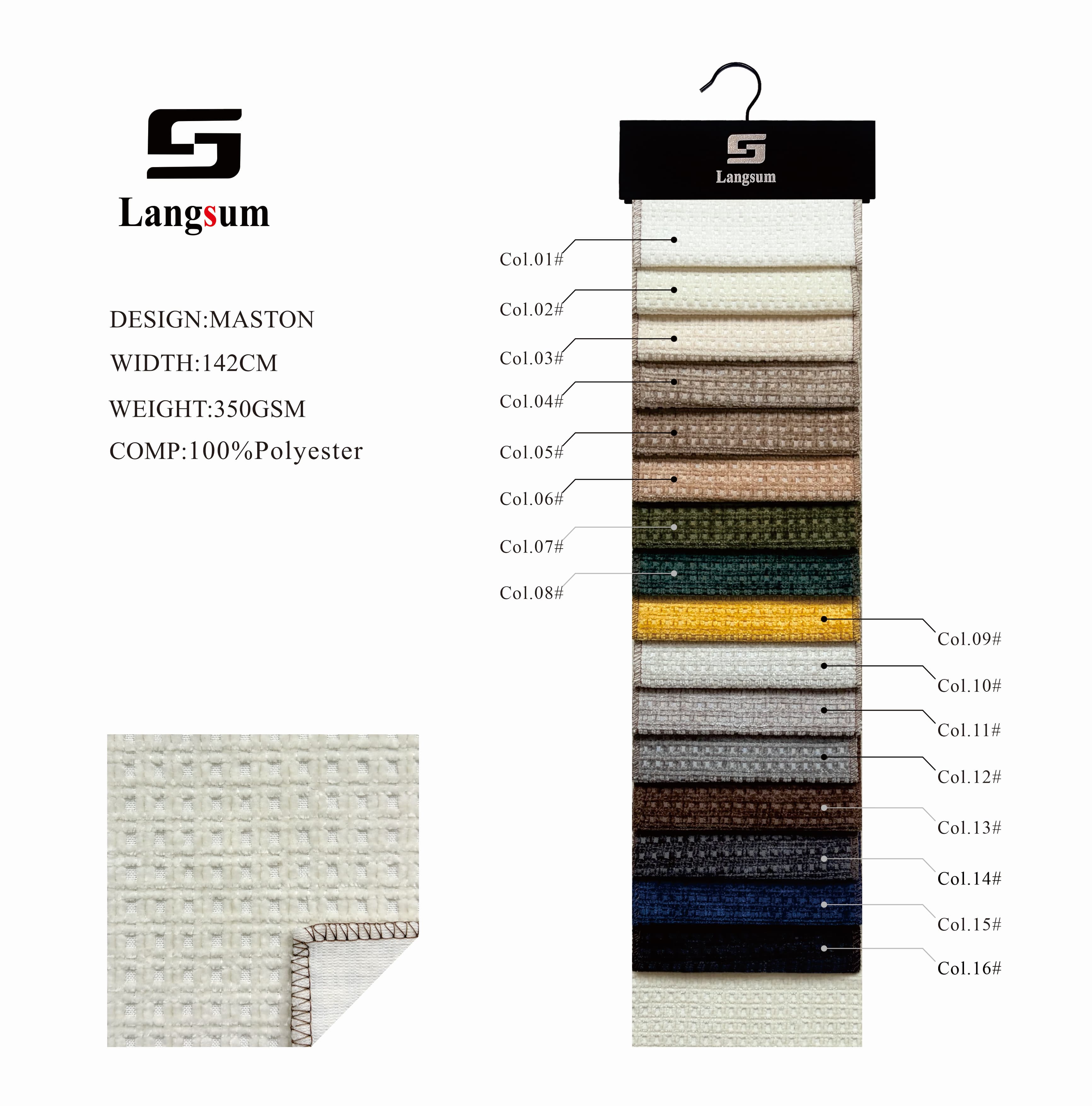MASTON Chenille Fabric Woven Jacquard Fabric – 350gsm, 56" Wide, 16 Colors Langsum Fabric