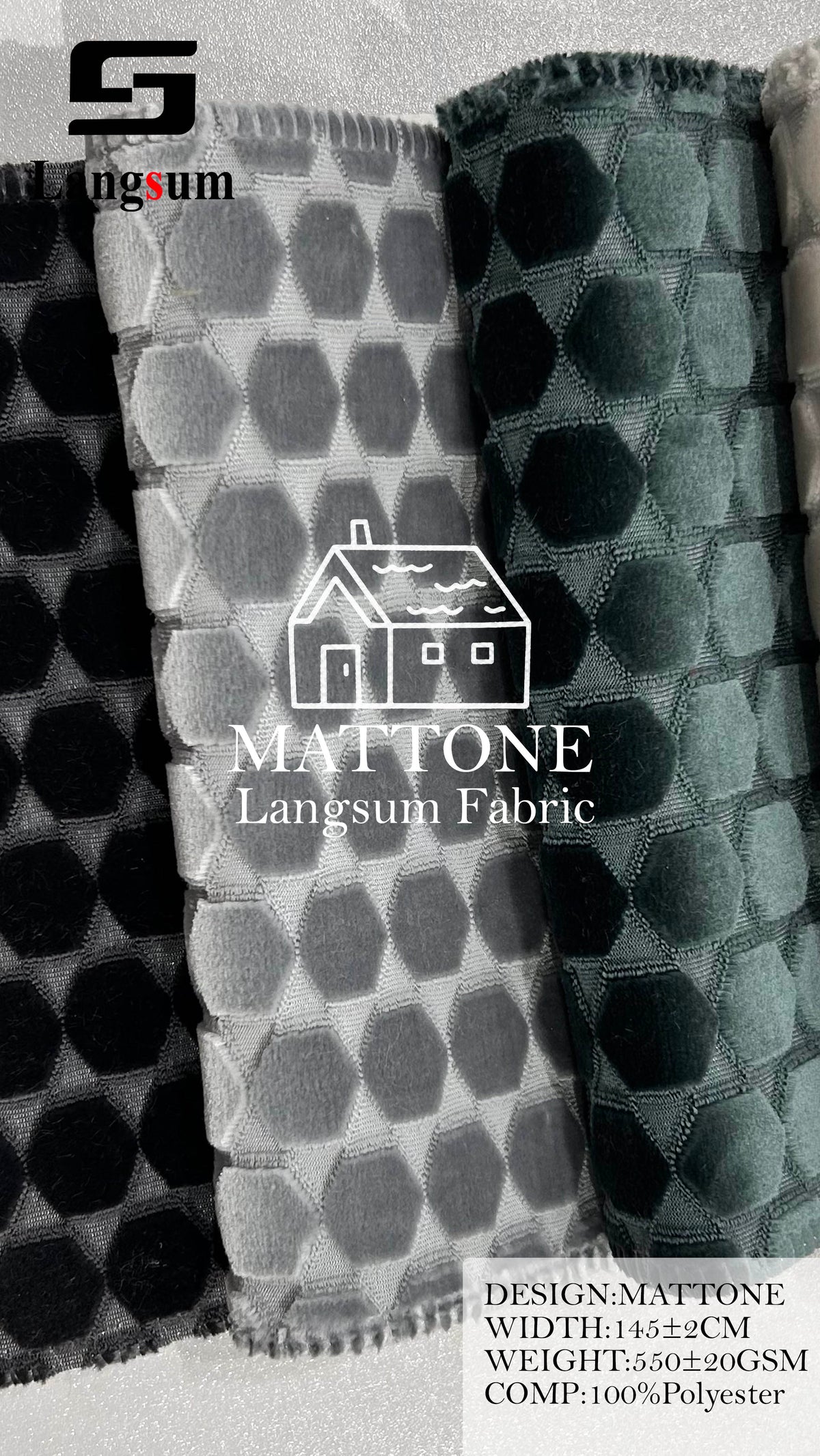 MATTONE Geometric-Pattern Polyester Upholstery Fabric – 550±20gsm, 57" Wide, 12 Colors Langsum Fabric