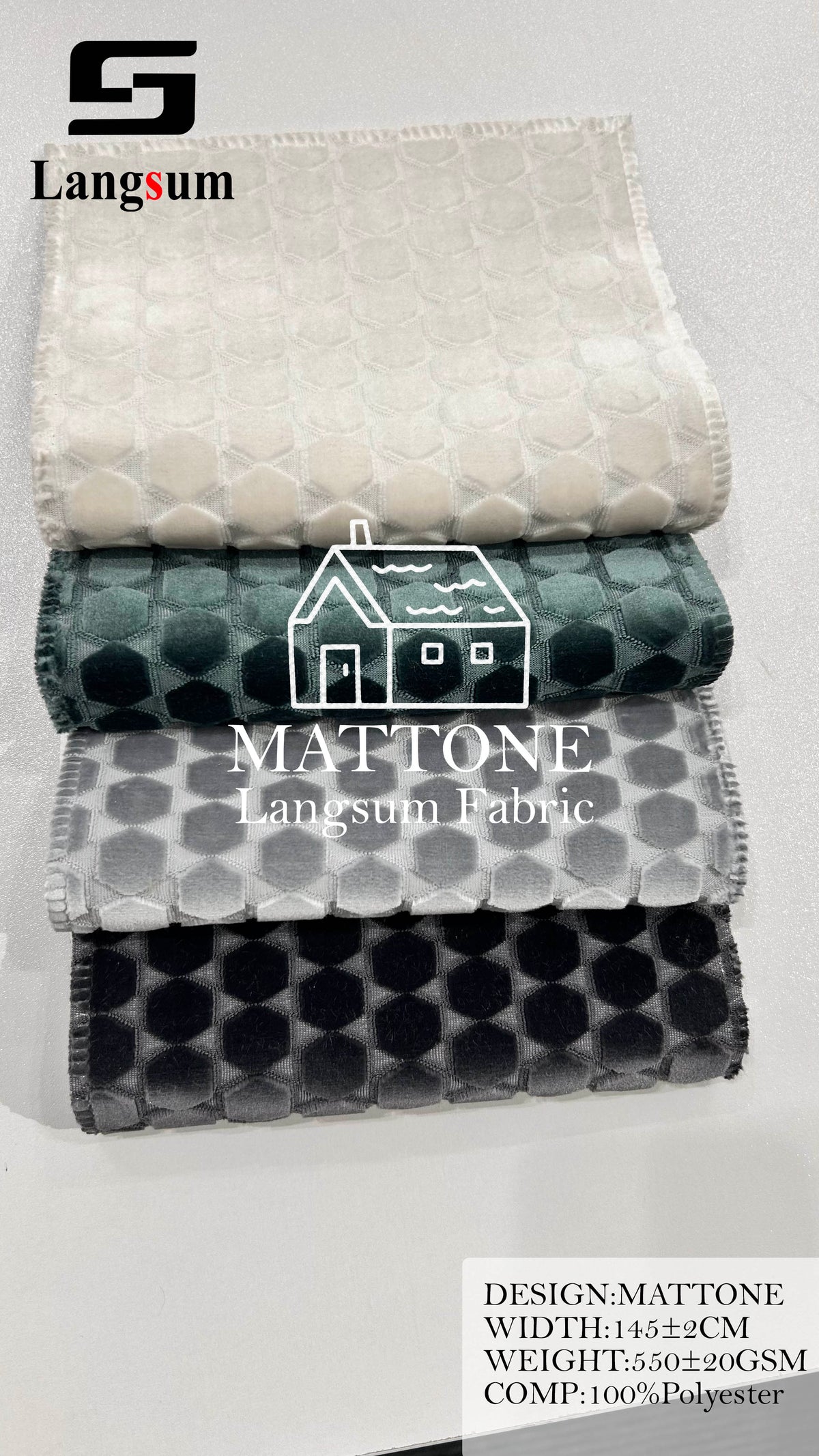 MATTONE Geometric-Pattern Polyester Upholstery Fabric – 550±20gsm, 57" Wide, 12 Colors Langsum Fabric