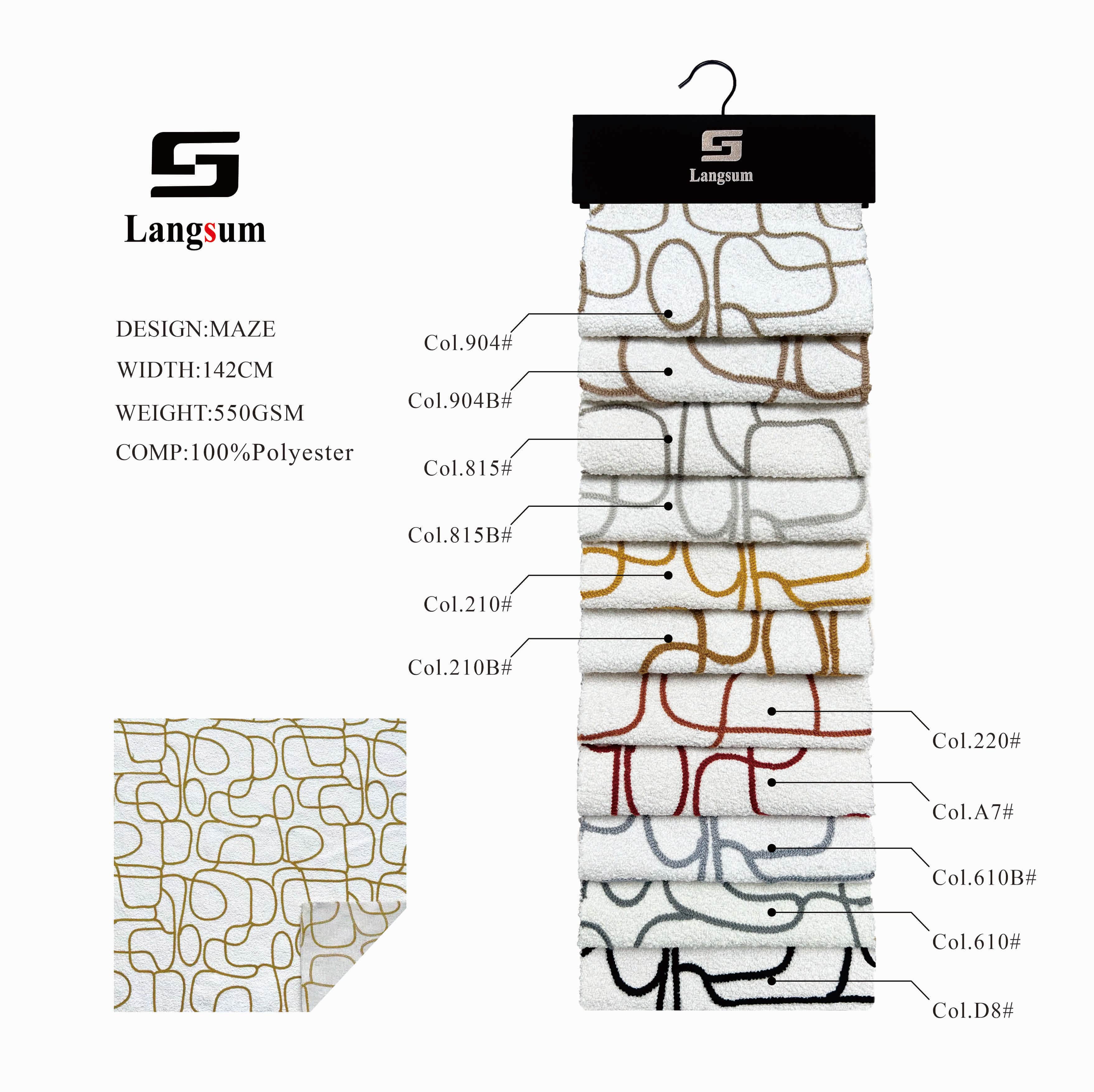 MAZE Boucle Fabric Polyester Upholstery Fabric – 550gsm, 56" Wide, 11 Colors Langsum Fabric
