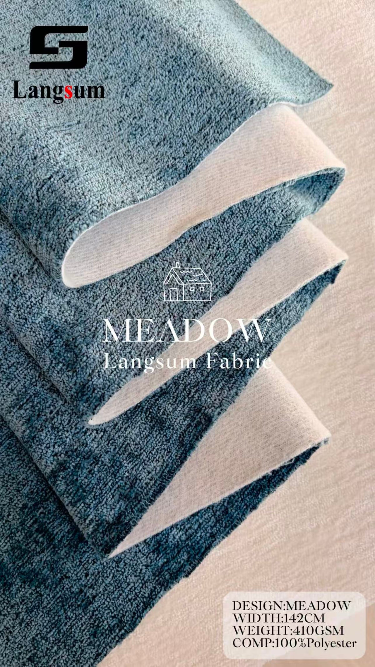 MEADOW Nubby-Textured Polyester Upholstery Fabric – 410gsm, 56" Wide Langsum Fabric
